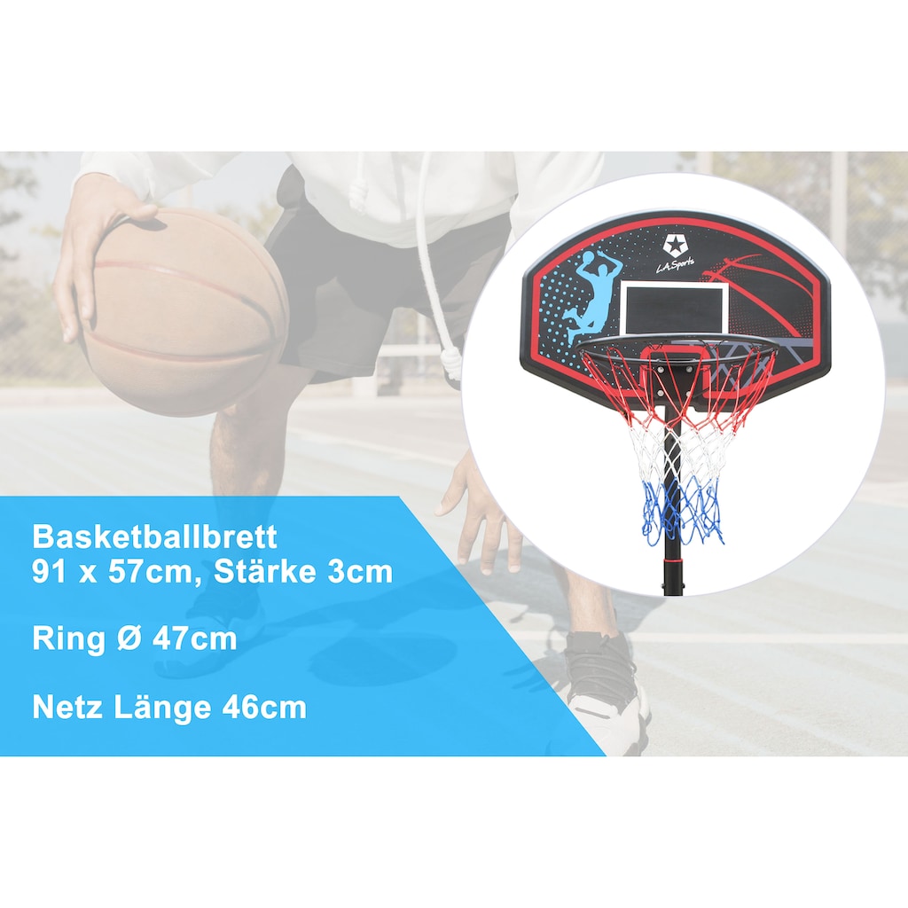 L.A. Sports Basketballkorb, (Set, 3 St., Komplett-Set mit Basketballkorb, Netz und Ständer)