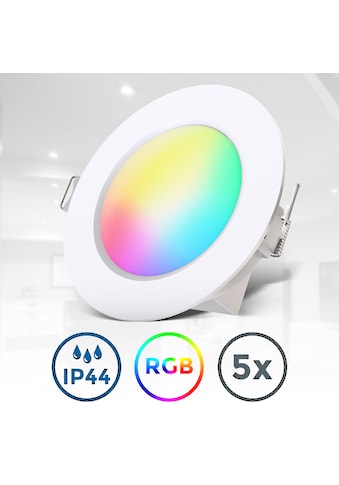 LED Bad-Einbauleuchte, 5er-Set, Schutzart IP44, RGB-Modus, 3.000 K