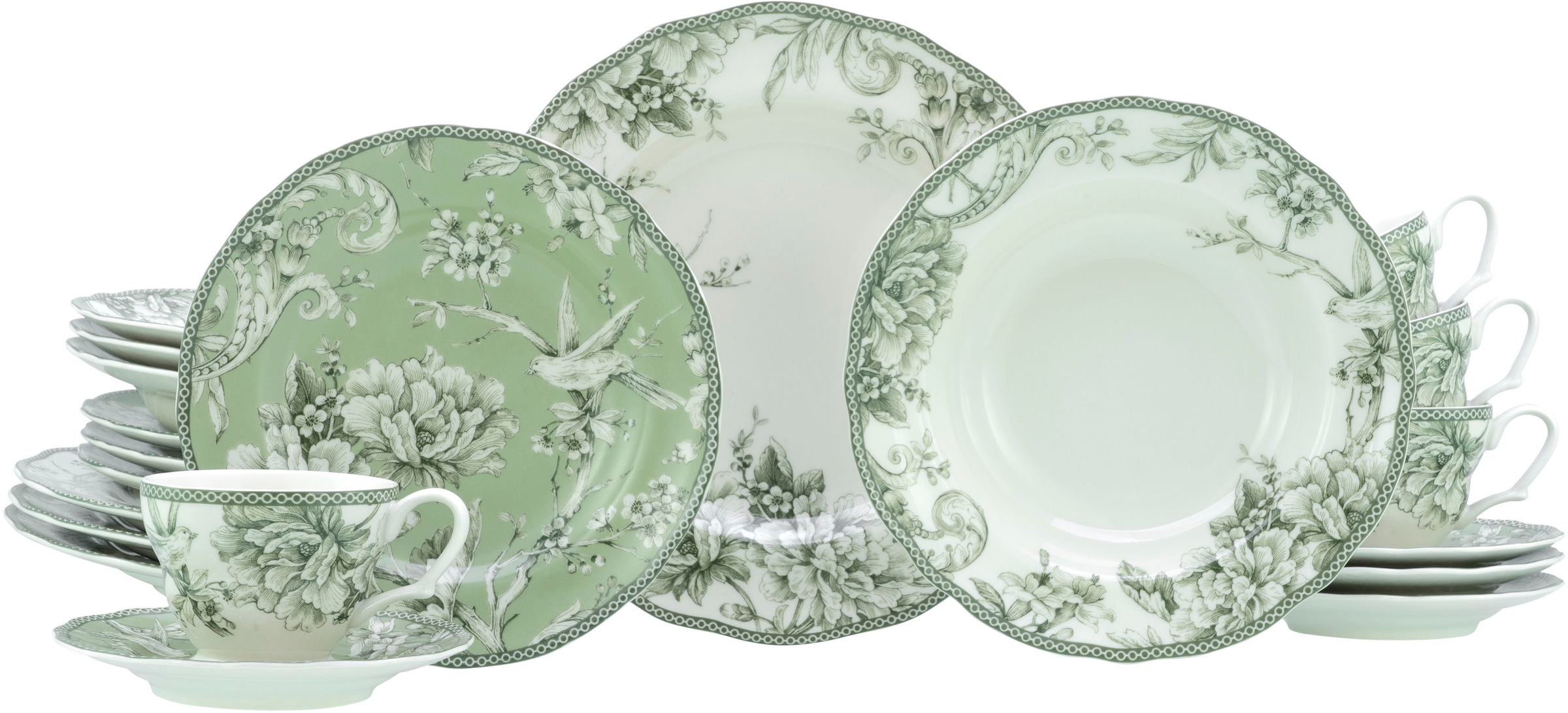 CREATABLE Kombiservice "Adelaide, Service 20-tlg.", 20grün, Geschirr-Sets, Nostalgischer Vintage Dekor, Elegante Form