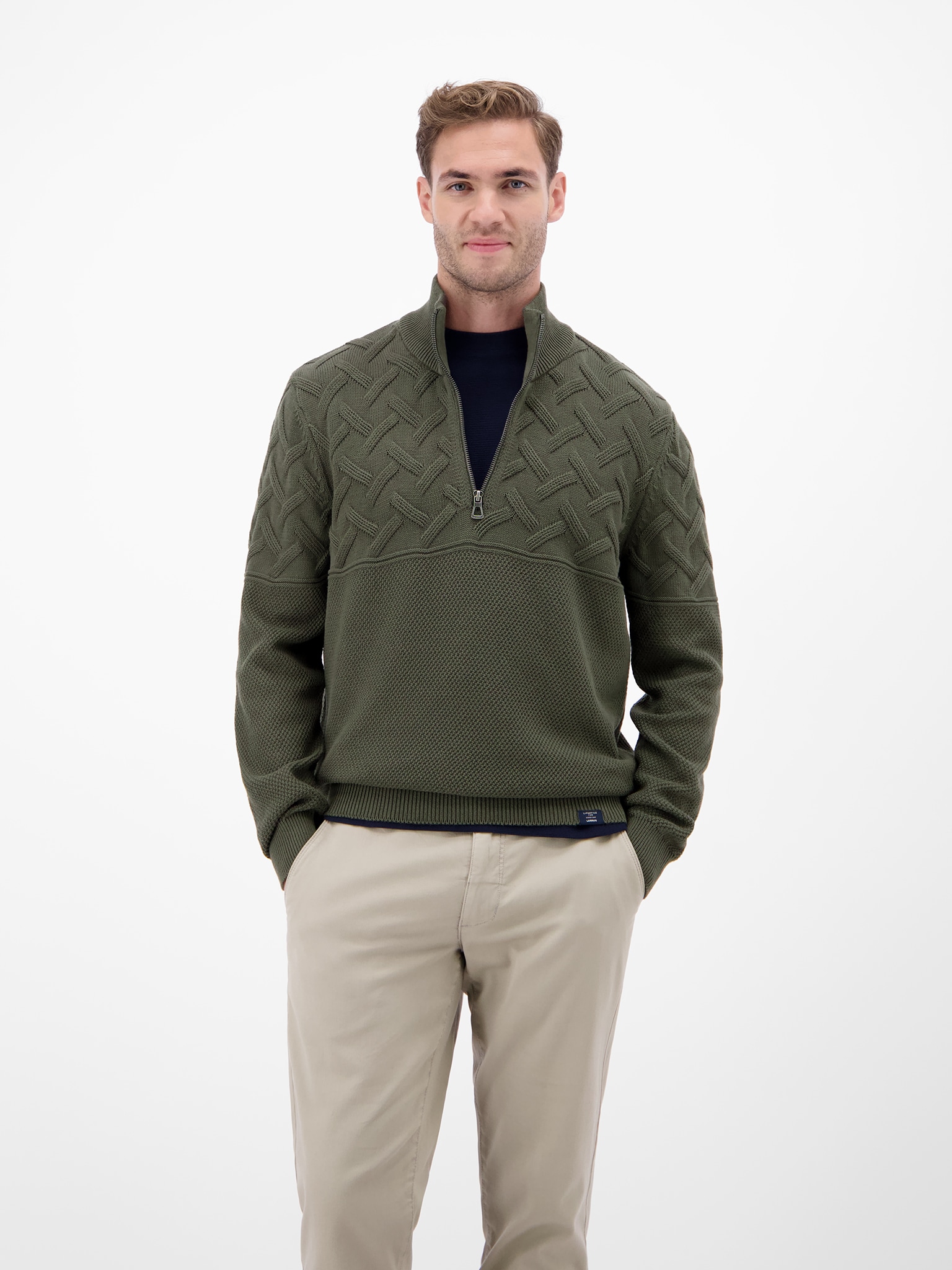 LERROS Strickpullover mit Zipper und Stehkragen, Jacquard-Struktur