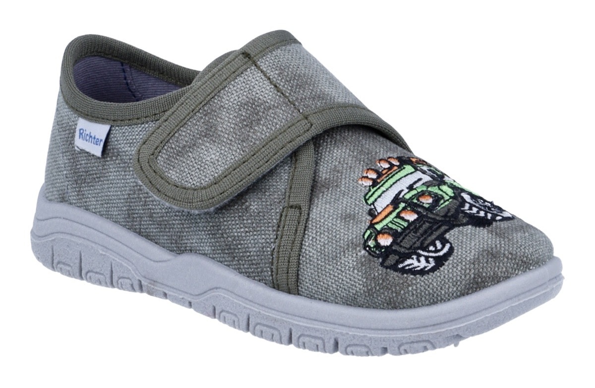 RICHTER Kinder Hausschuh "Mailo WMS: Mittel", Gr. 33, grün, Baumwolle, Schuhe, Klettschuh mit WMS, Größenschablone zum Download