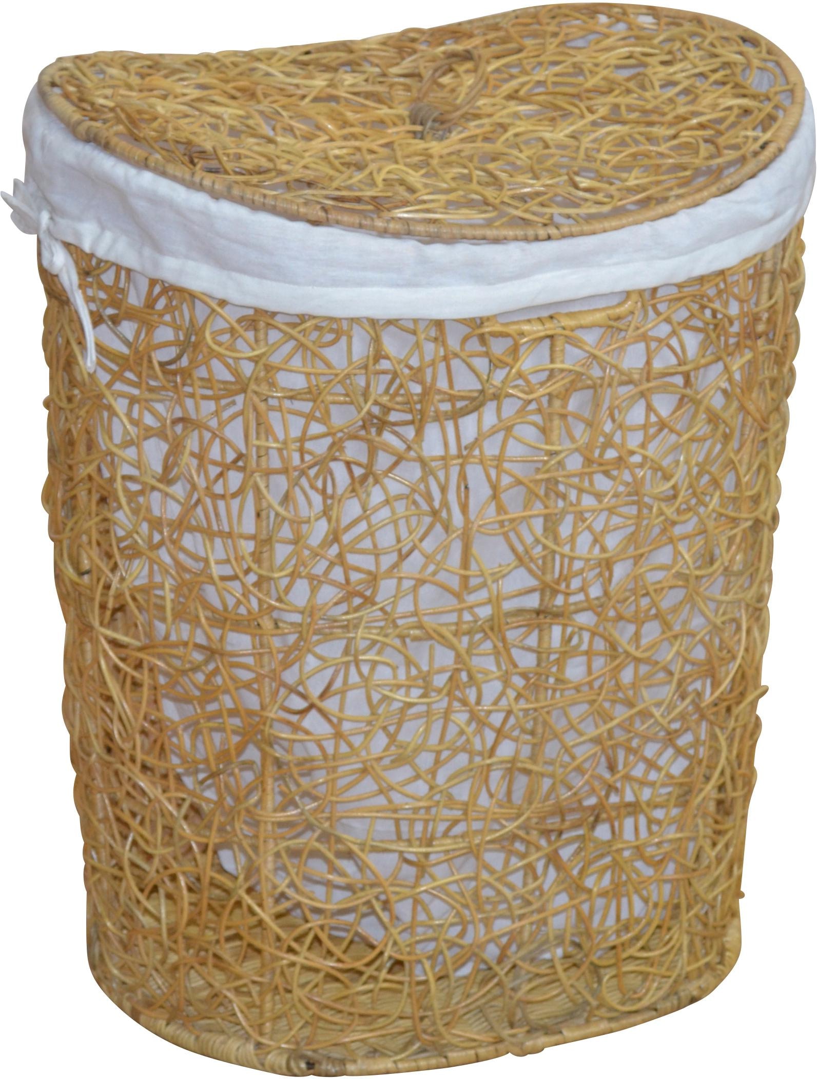 Home affaire Wäschekorb, Rattan-Geflecht, mit Stoffeinsatz und Deckel, Höhe 62 cm