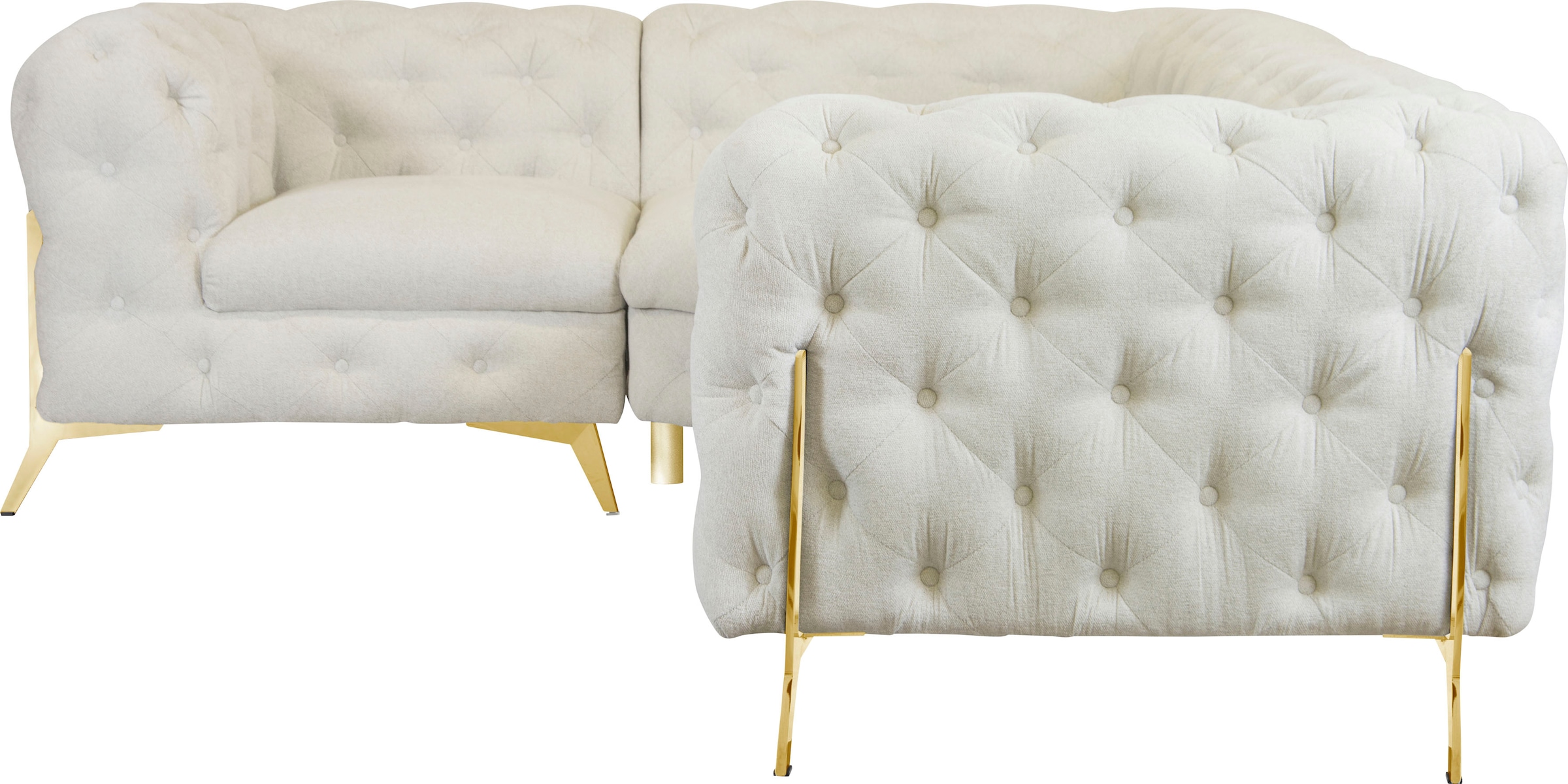 Leonique Chesterfield-Sofa »Amaury L-Form«, moderne Chersterfield-Optik, Breite 262 cm, Fußfarbe wählbar