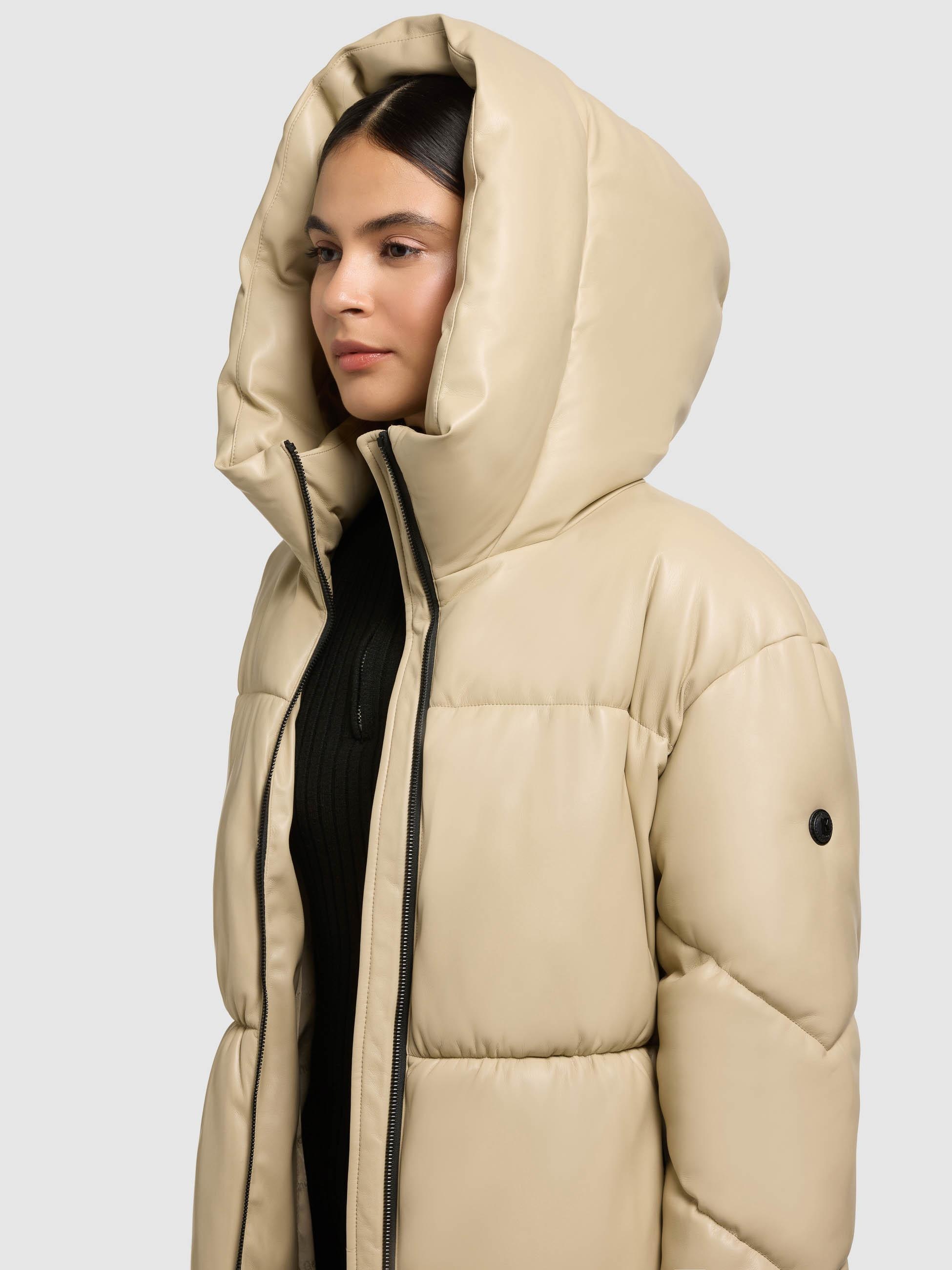 Wintermantel KHUJO "Lorsa", Damen, Gr. S (36), beige, Obermaterial: 100% Polyurethan; Innenfutter: 100% Polyester; Wattierung: 100% Polyester; Beschichtung: 100% Polyurethan, loose fit ca. Mitte Oberschenkel, hoch geschlossener Ausschnitt, Ärmel ohne Ärme 3