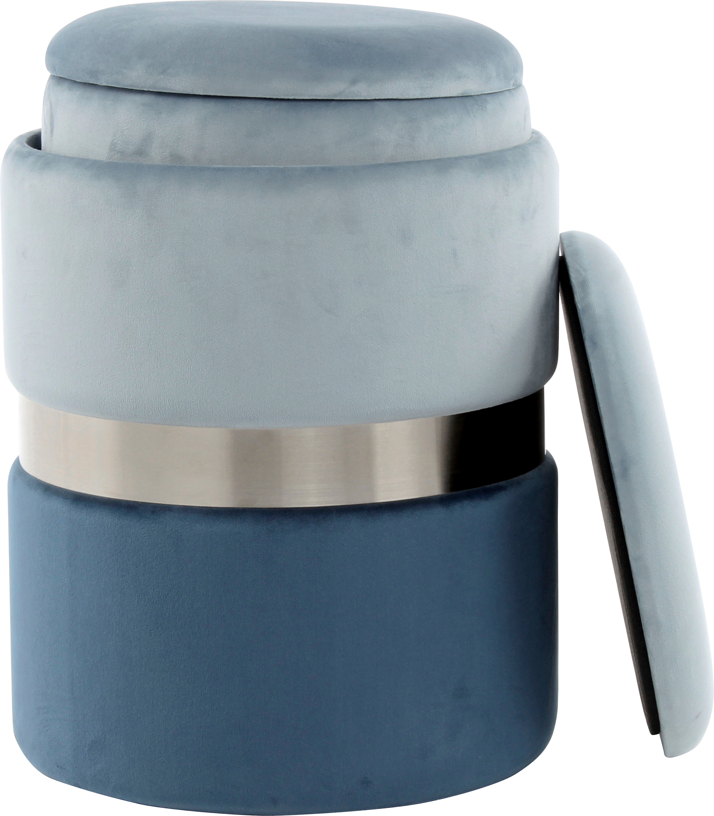 Kayoom Stauraumhocker »Hocker Zora 125 2er-Set, samtweicher Stoffbezug,runde elegante Form«, (Set, 2 St.), edles Design mit Metallring, gepolstert, mit Stauraum