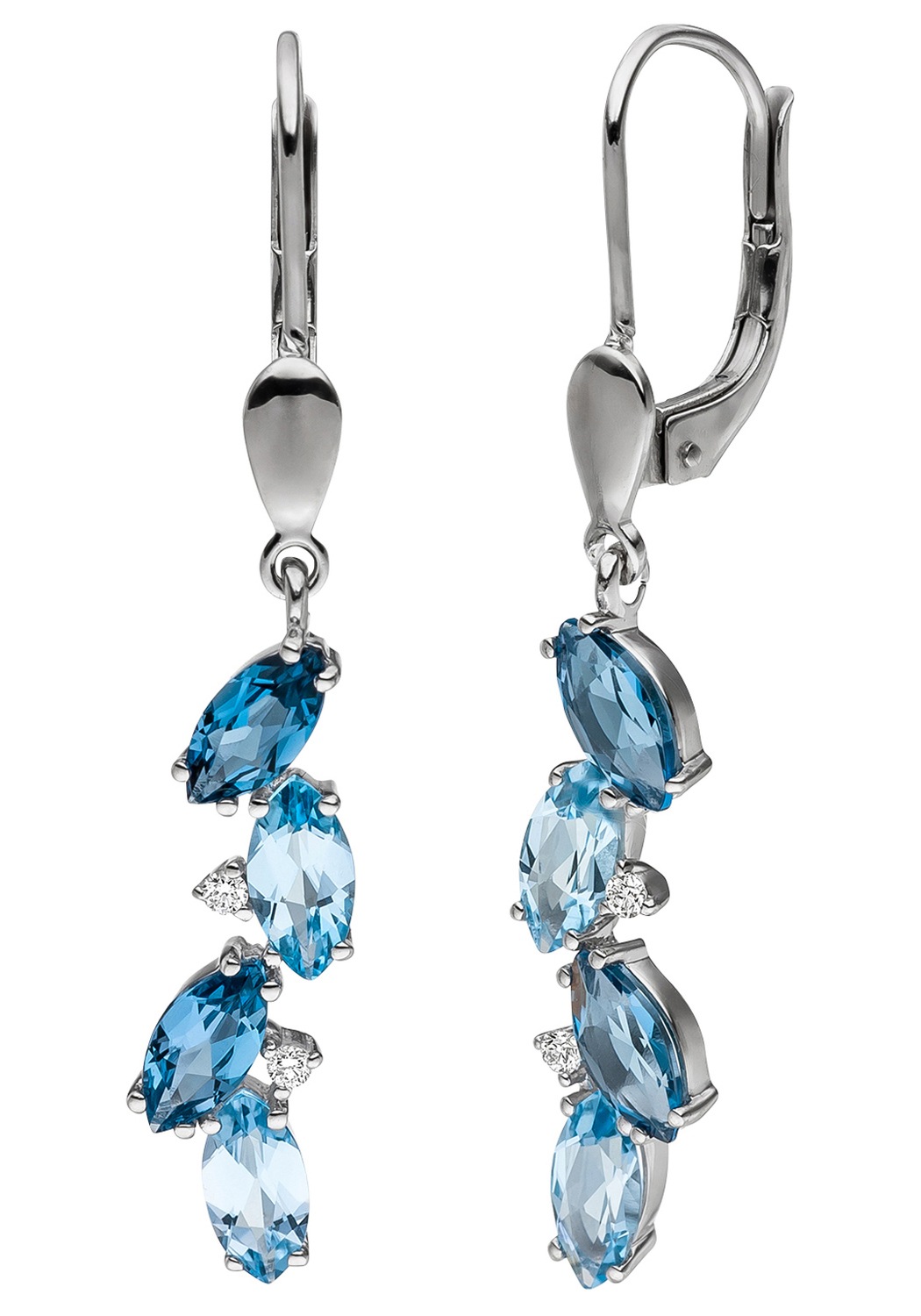 JOBO Paar Ohrhänger, 585 mit Diamanten und | BAUR kaufen 4 Blautopas online Weißgold