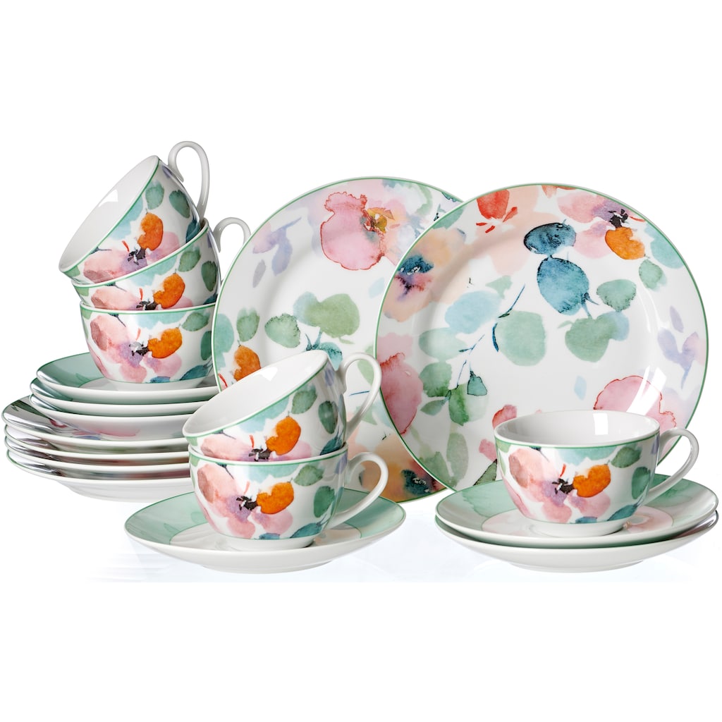 Ritzenhoff & Breker Kaffeeservice »Geschirr-Set, Service Celine«, (Set, 18 tlg.), im Aquarell-Stil, 18 Teile, für 6 Personen