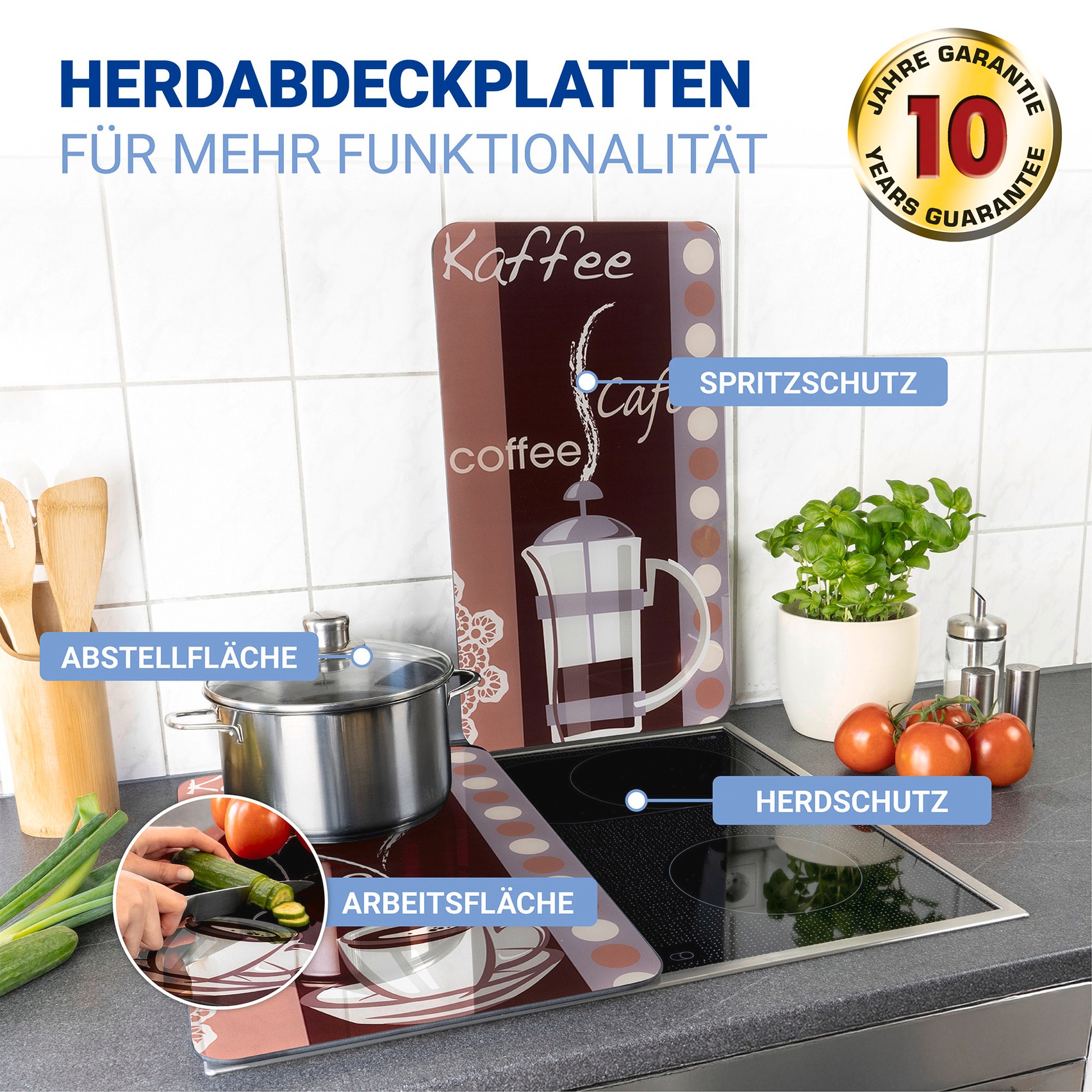 WENKO Herd-Abdeckplatte »Universal Modell Kaffeeduft«, (Set, 2 tlg.), Herdabdeckung für alle Herdarten, kratzfest, mit rutschfesten Füßen