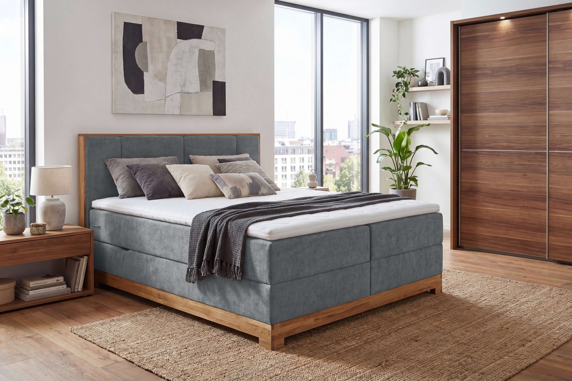 OTTO home Boxbett "Fennor, Doppelbett, Polsterbett, Federkernbett, Komforbett, 160/180 cm" Boxbett: 5-Z-Taschenfederkern im Unterbau, Härtegrad 3, inkl. Topper