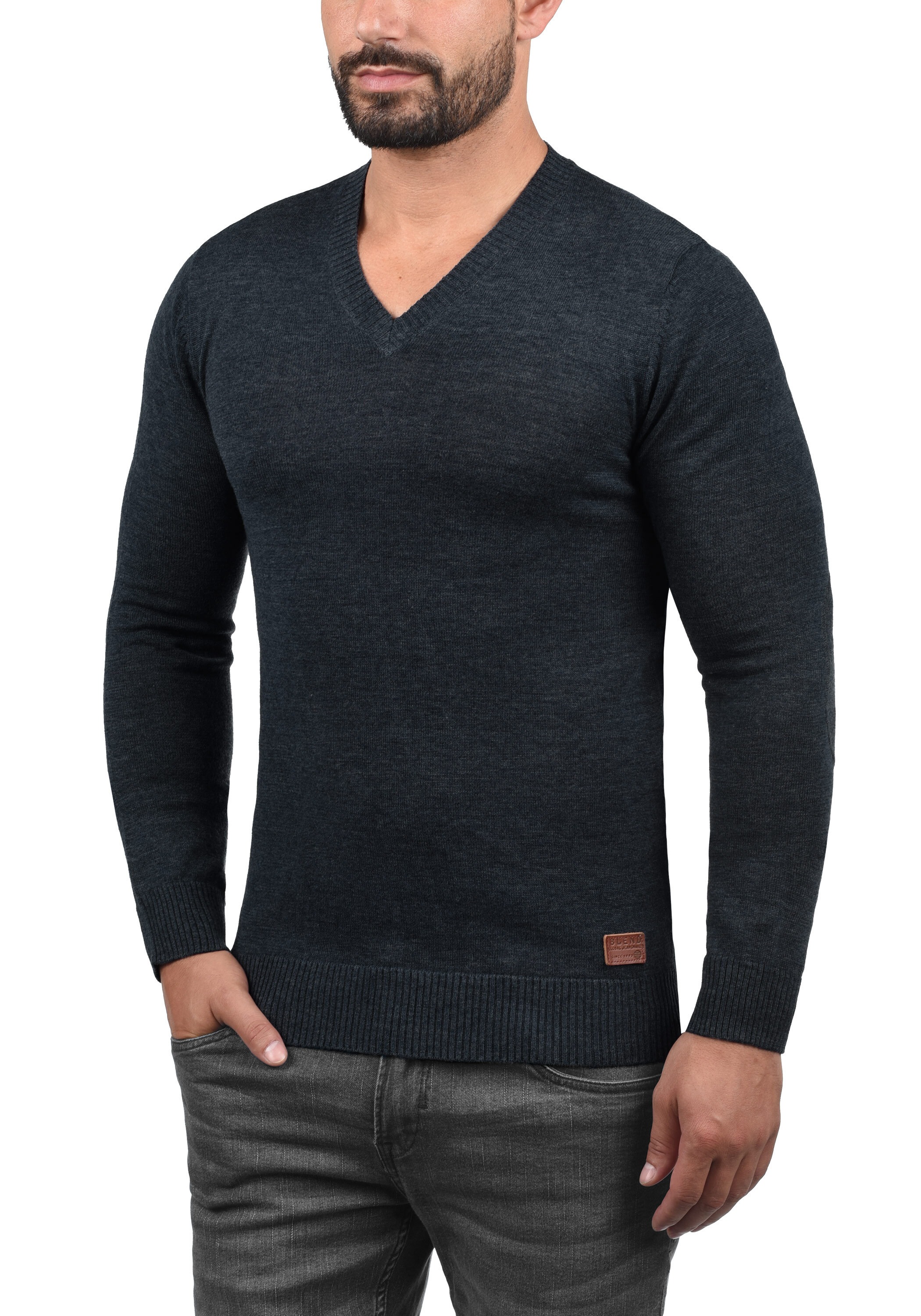 Blend Strickpullover "BHLasse" Feinstrickpullover mit aufgestickten Ellenbo günstig online kaufen