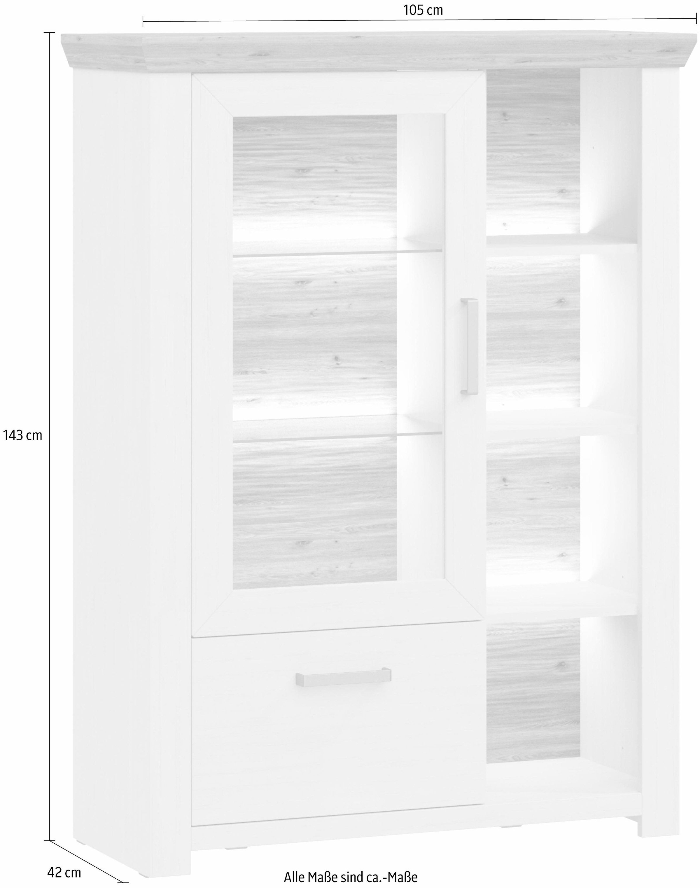 set one by Musterring Highboard »York«, Typ 13 und 14, mit Glastür und Schubkasten, 3 Farbvarianten, B 105 cm