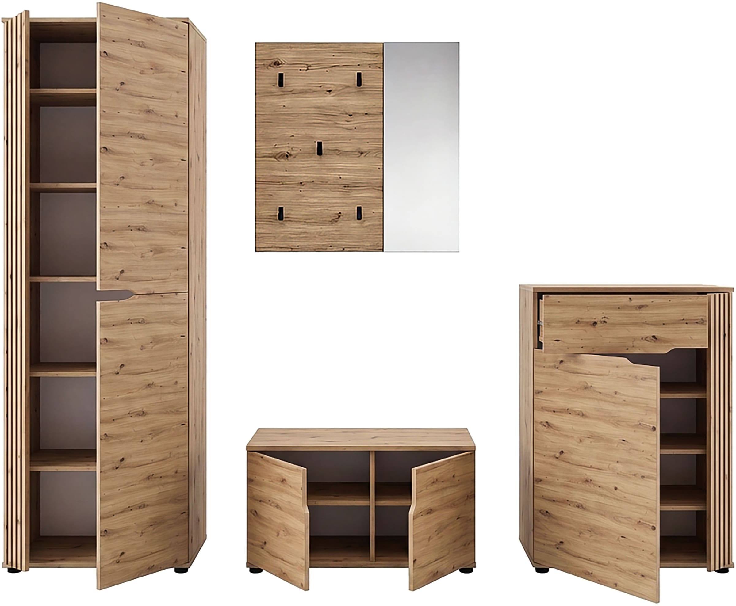 OTTO home Garderoben-Set »FJELL, 4-teilig, Breite 255cm, Front mit hochwertiger Längsfräsung«