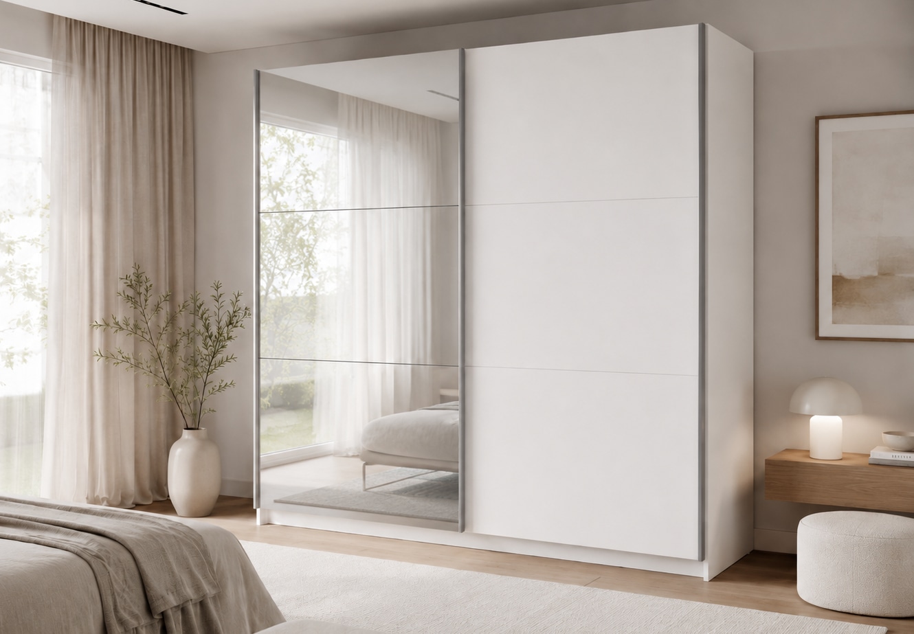 Home affaire Kleiderschrank "MALOJA modern mit viel Stauraum, Fächer & Kleiderstange, Breite 150 cm" Garderobe mit 2 Schiebetüren, mit/ohne Spiegel, erhältlich in 3 Farben