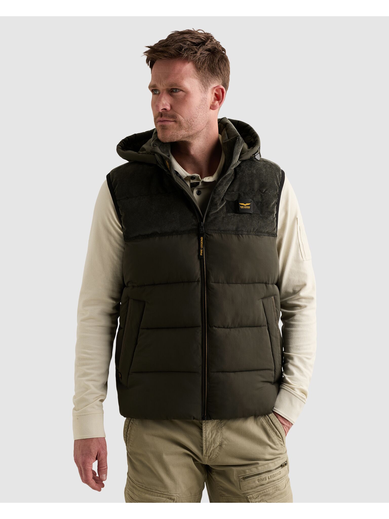 PME LEGEND Cordweste mit Besatz in Cord-Optik, mit Kapuze