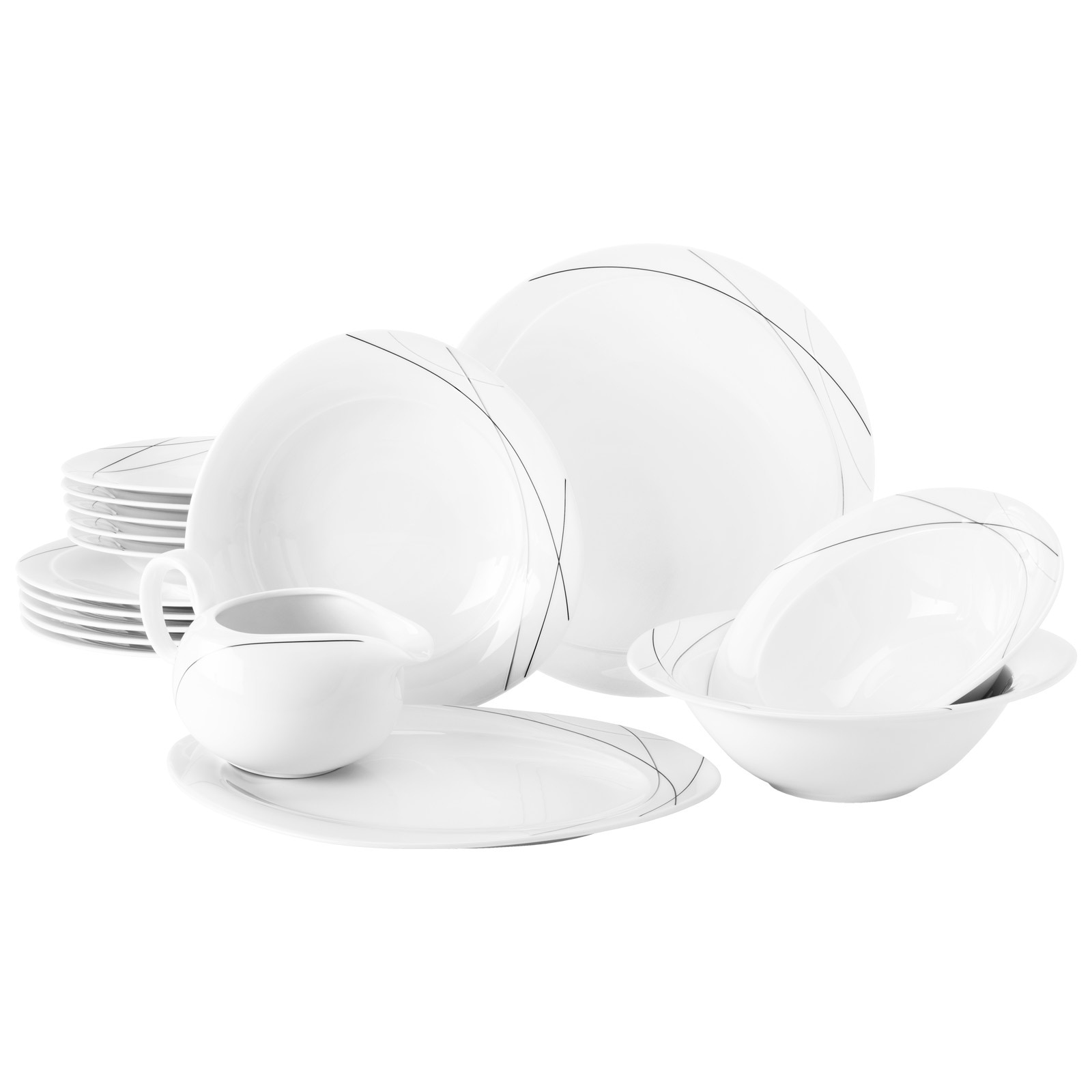 SELTMANN WEIDEN Geschirr-Set "Tafelservice Trio Highline 16er Set schwarz-weiß", 16, bunt, Geschirr-Sets, Spülmaschinenfest, Mikrowellensicher,