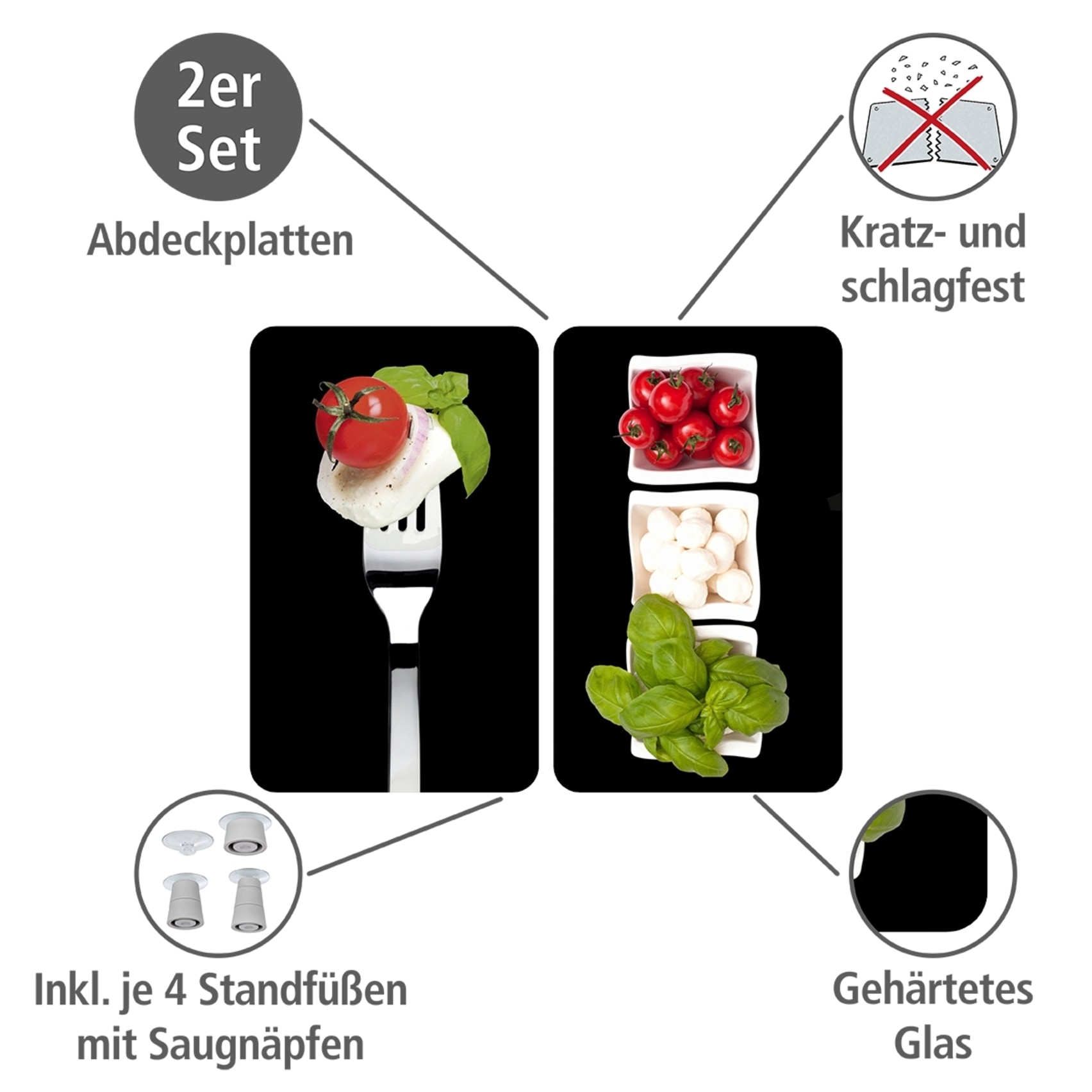 WENKO Herd-Abdeckplatte »Universal Modell Caprese«, (Set, 2 tlg.), Herdabdeckung für alle Herdarten, kratzfest, mit rutschfesten Füßen