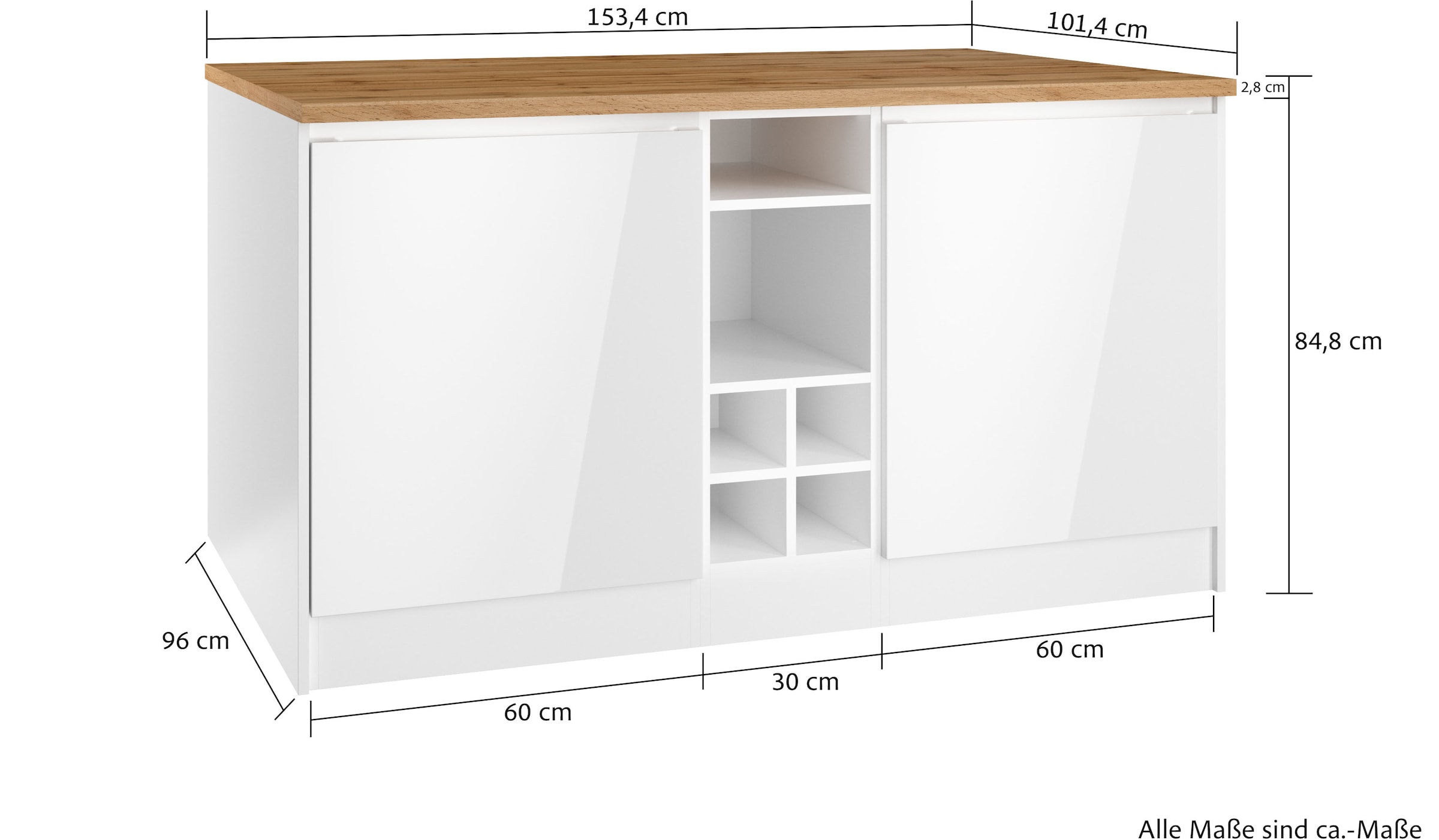 KOCHSTATION Kücheninsel »KS-Virginia« Breite 153 cm, MDF-Fronten, Flaschenregal