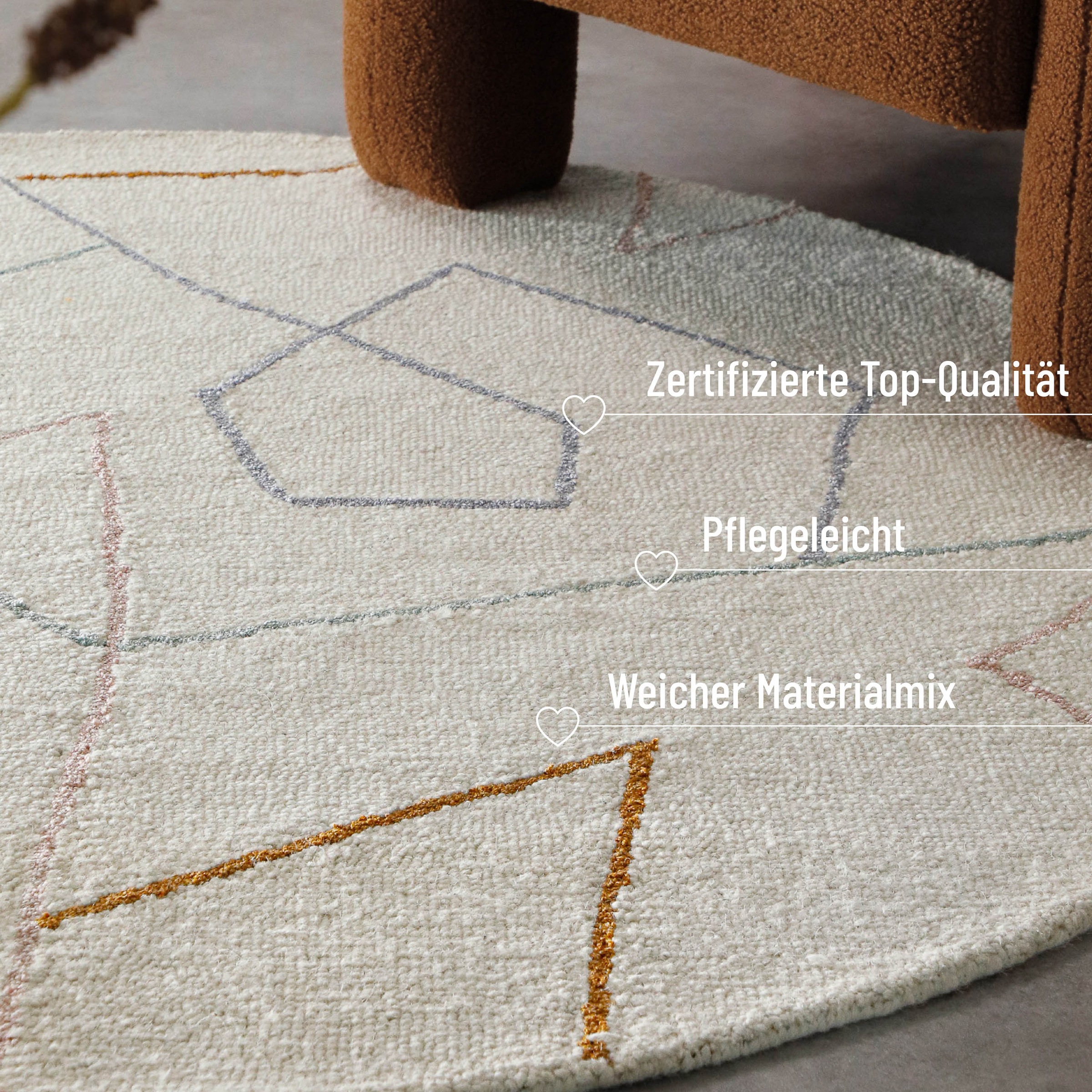 Wecon home Teppich »Nox«, rund, 6 mm Höhe, Wollteppich, abstrakt, hochwertig, handgetuftet, robust, modern