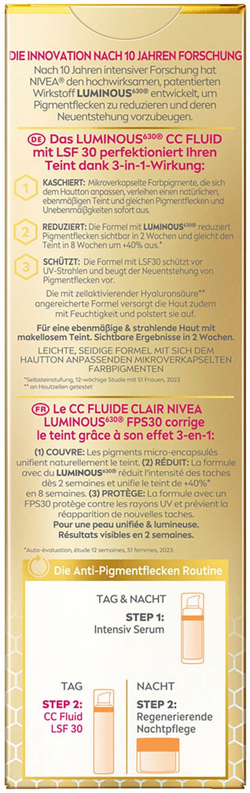 Nivea Gesichtsfluid »LUMINOUS630 Anti-Pigmentflecken CC Fluid 3in1 Hell LSF 30«