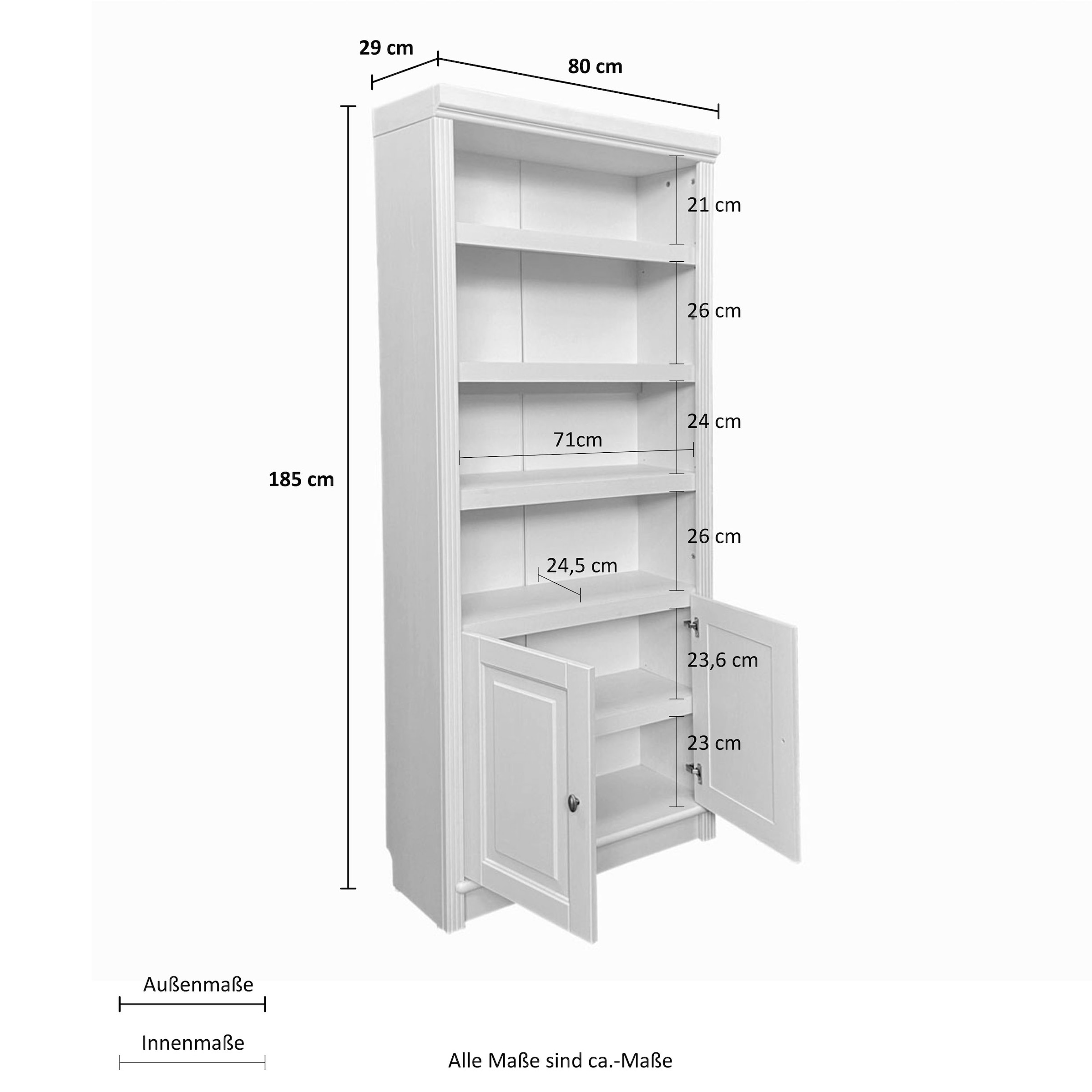 Home affaire Bücherregal »Soeren«, aus massiver Kiefer, Höhe 220 cm, mit 2 Holztüren, viel Stauraum