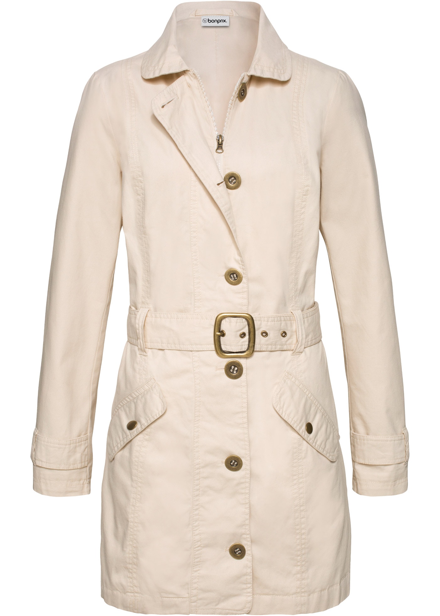 bonprix Trenchcoat 1 aus Baumwolle, mit langem Arm, figurbetonte Passform, mit Gürtel