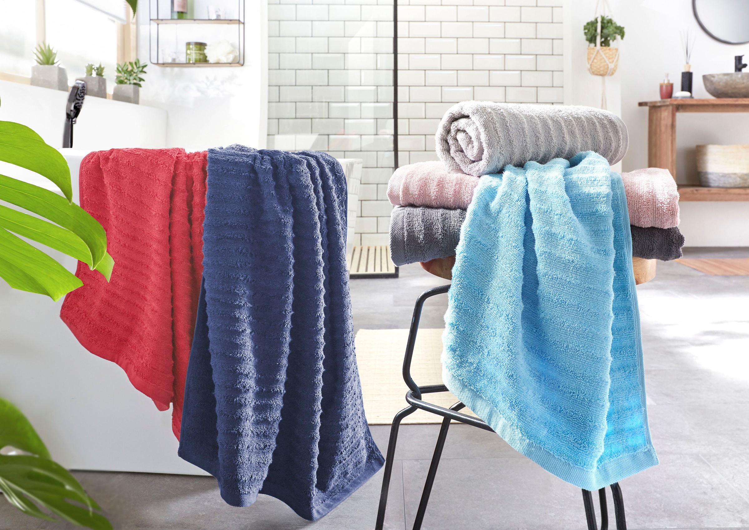 Thumbnail - Dyckhoff Handtuch Set "Wellenstreifen" 3 Stk. Frottier 2 Handtücher (50x100cm), 1 Duschtuch (70x140cm)