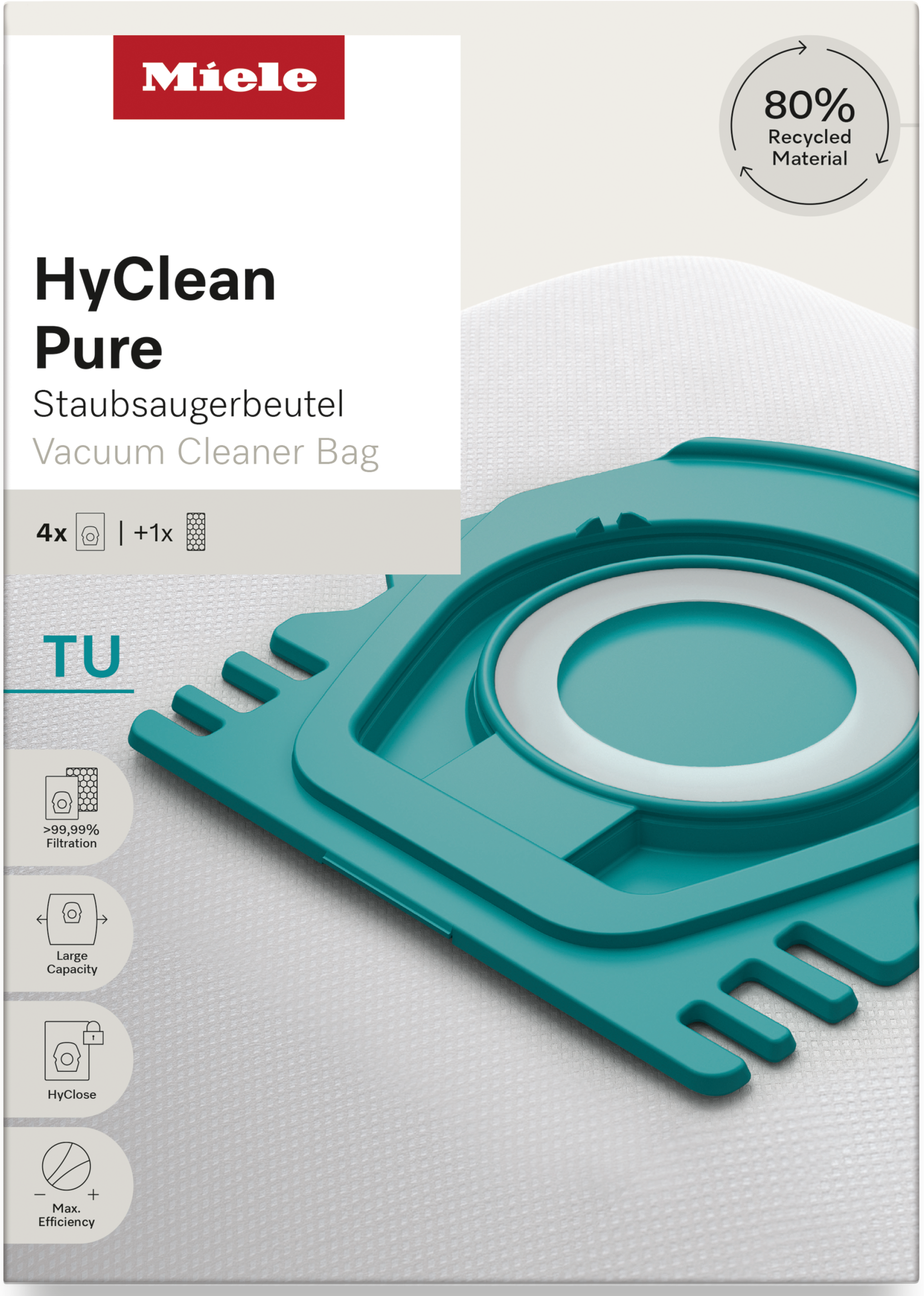 Miele Staubsaugerbeutel »HyClean Pure TU«, (Packung, 5 St.), Miele Original Zubehör, mit bester Filtrationsleistun