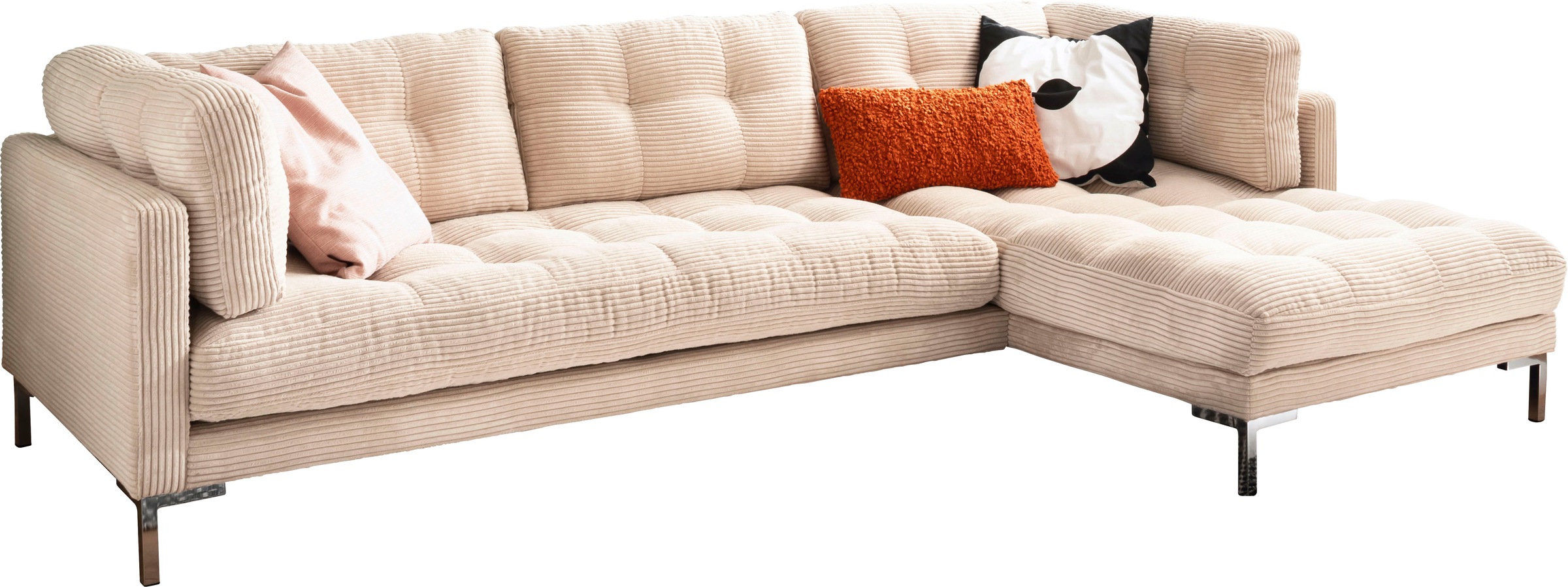 Trends by HG Ecksofa "Landau L-Form" in Cord-Stoff mit Metallfuß günstig online kaufen