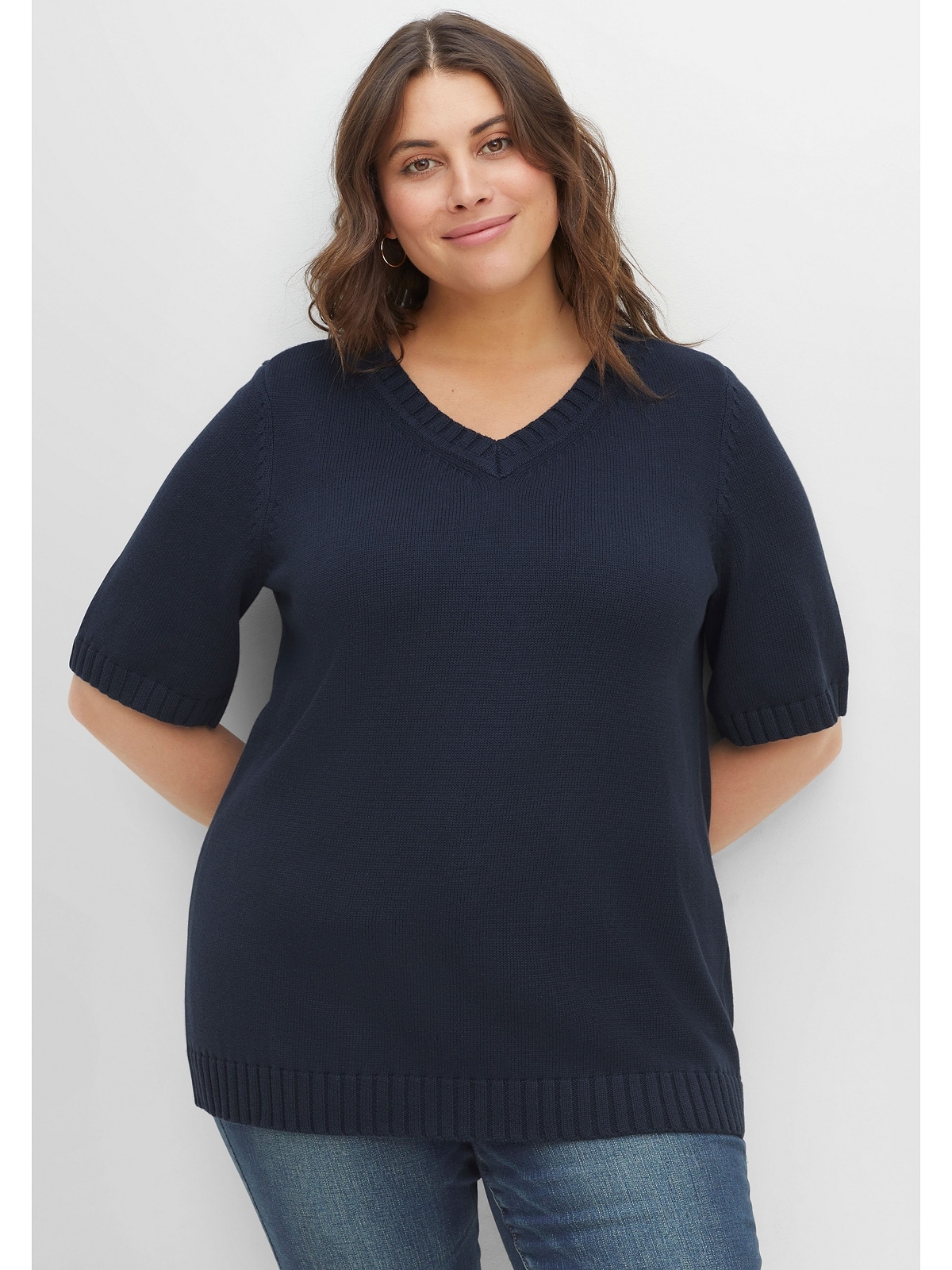 V-Ausschnitt-Pullover »Große Größen«, aus reiner Baumwolle