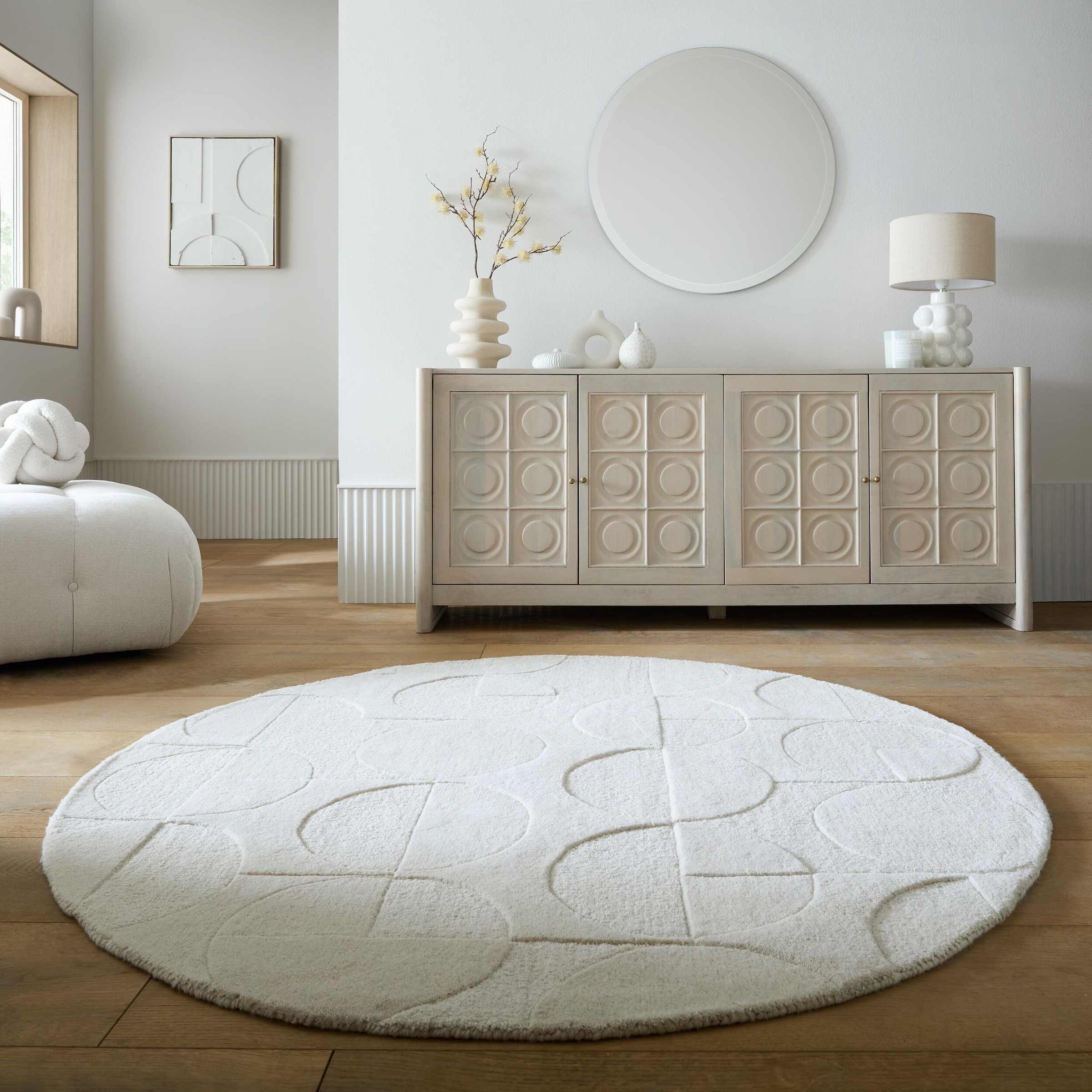 FLAIR RUGS Wollteppich "GIGI" rund 8 mm Höhe aus 100% Wolle, geometrisches Design, fußbodenheizungsgeeignet
