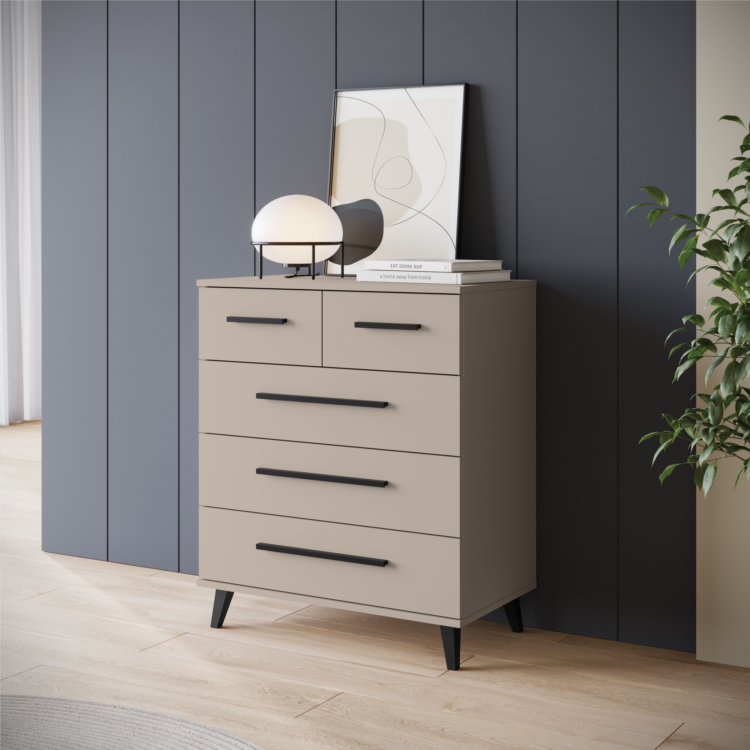 INOSIGN Sideboard »Lagos, Kommode, 5 Schubladen, schwarze Griffe & Füße«, (1 St.), modernes Design, B/T/H je 70/39,5/82,5 cm, pflegeleichte Oberfläche