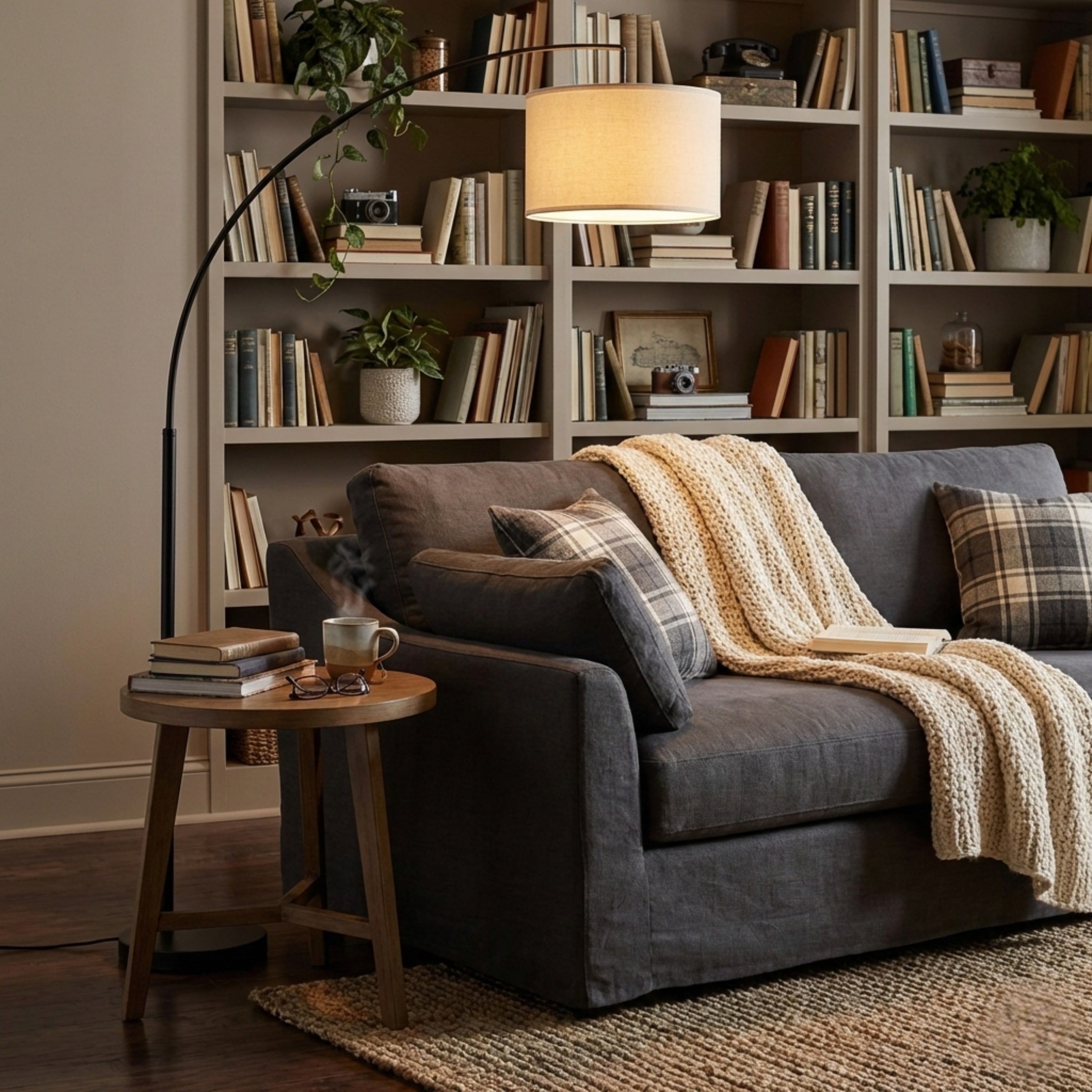 OTTO home Stehlampe »Stellan« E27 1 Stk. Bogenlampe Textilschirm Stoff Ø 36cm, E27, Fußschalter, Bogenleuchte