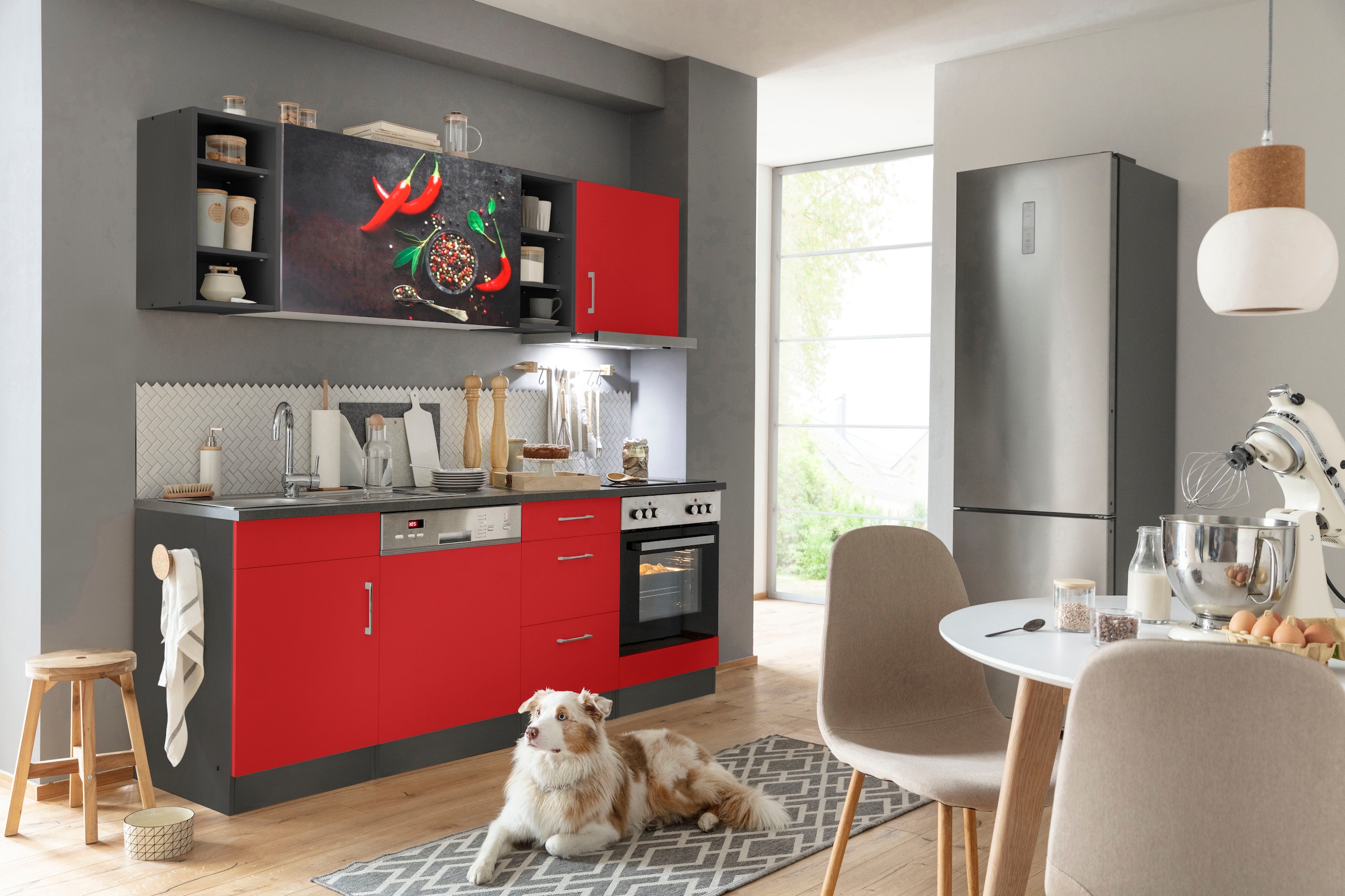 KOCHSTATION Küchenzeile »KS-Paris«, mit E-Geräten, Breite 220 cm