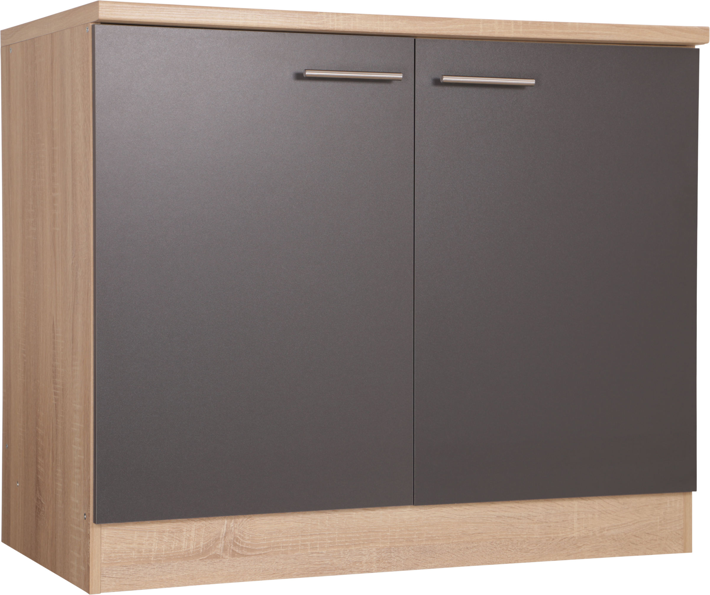 Spülenschrank RESPEKTA, B:100cm H:84,8cm T:60cmgrau, Küche, Schränke, "Merle", Breite 100 cm, mit Soft-Close Funktion, Stangengriffe aus Metall