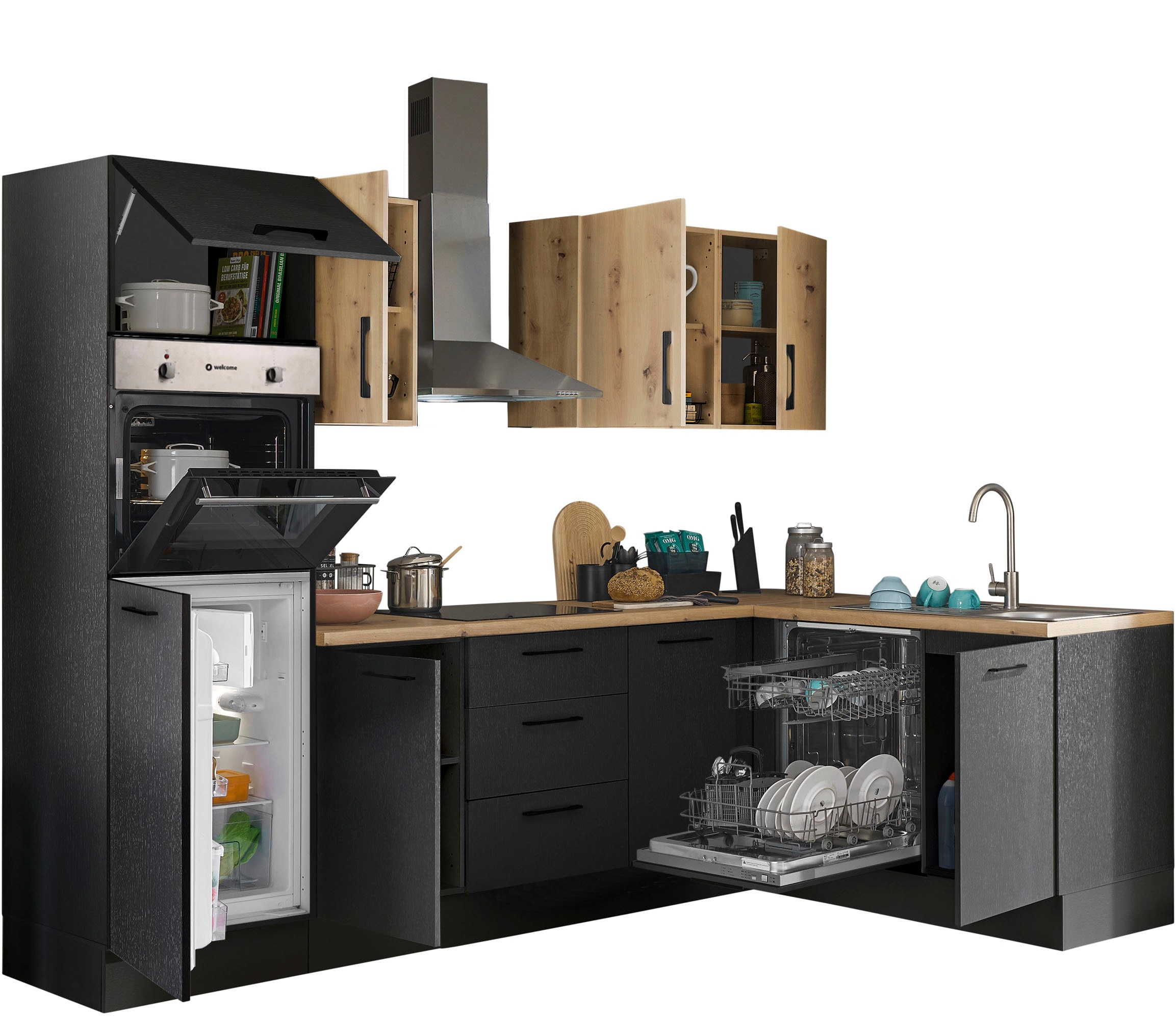 BASIC by Balculina Winkelküche »Turin«, Stellbreite 280x175 cm, wahlweise mit E-Geräten