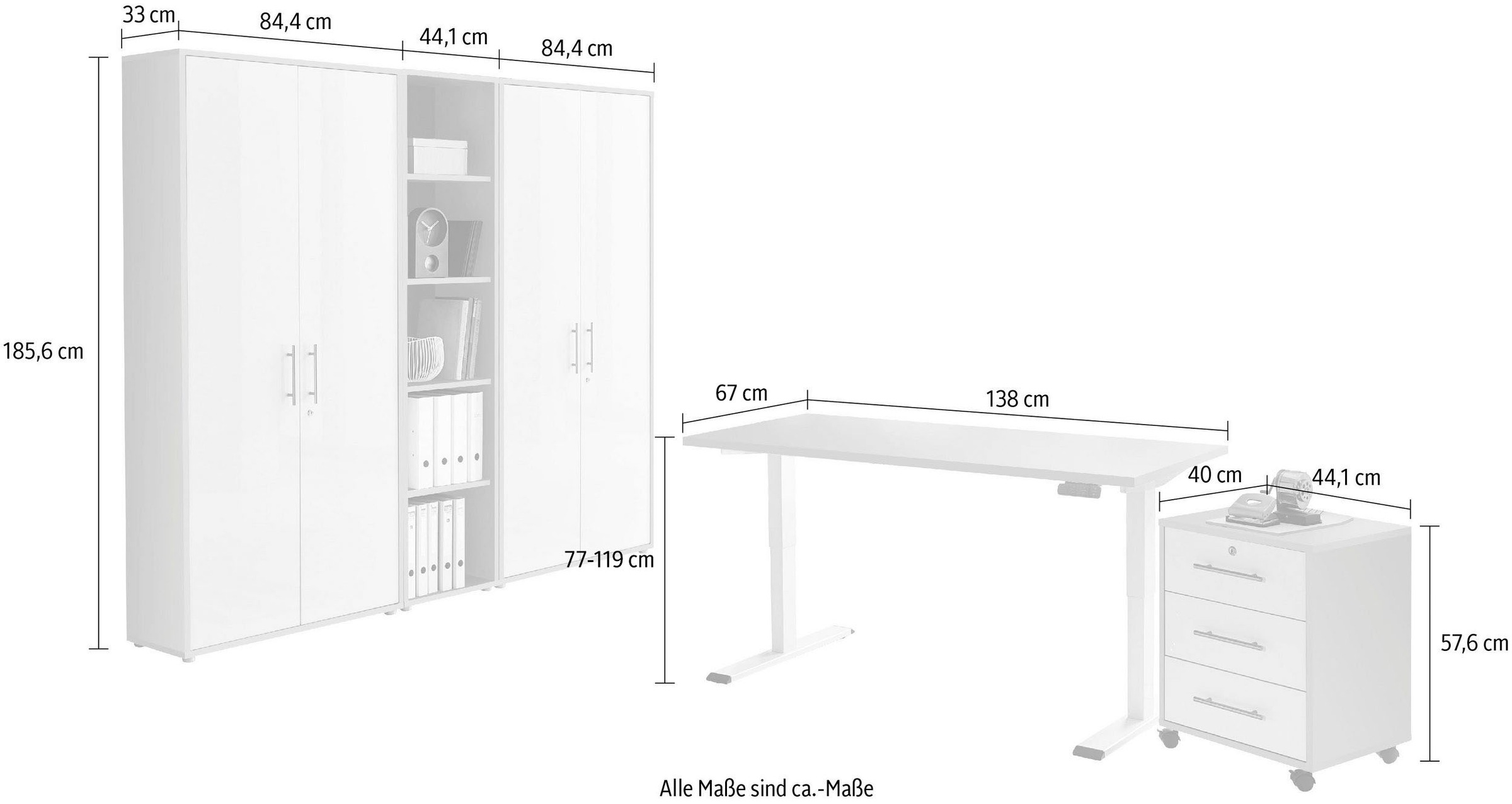 BMG Möbel Büromöbel-Set »Tabor«, (Set, 5 tlg.), mit elektrisch höhenverstellbarem Schreibtisch