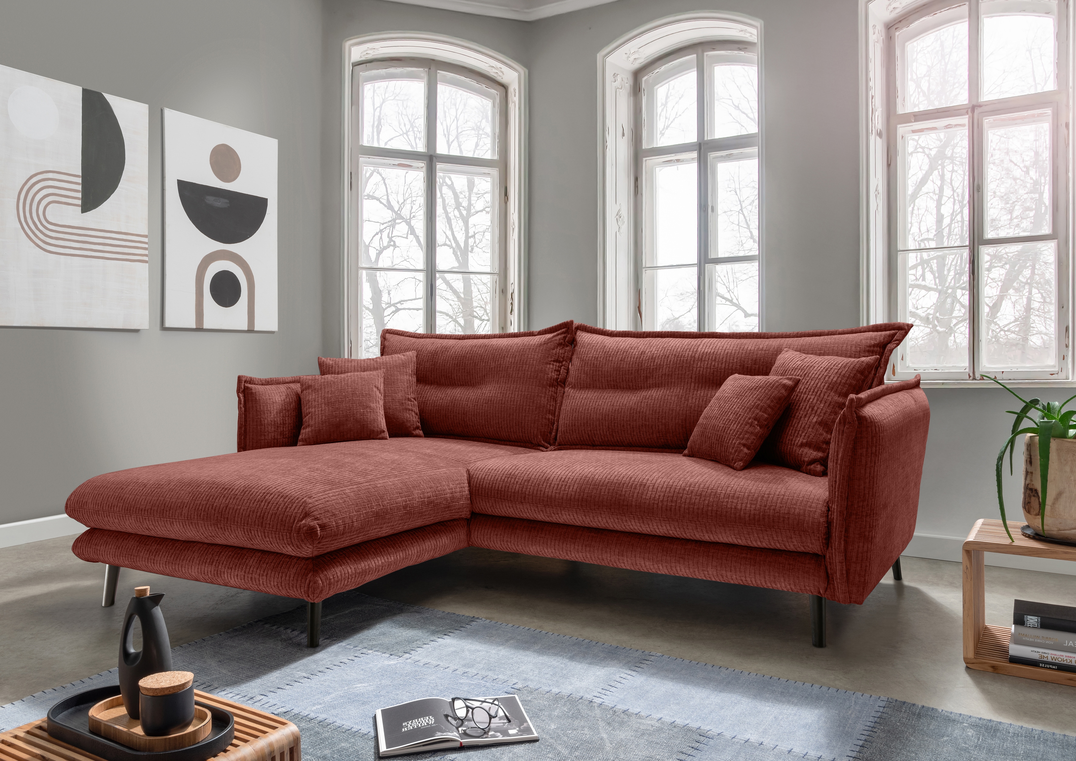 Home affaire Ecksofa "Levke, 255 x 180 cm, modern und bequem" Velours, Kissen: Paradiso, L-Form, inkl. Rücken- und Zierkissen