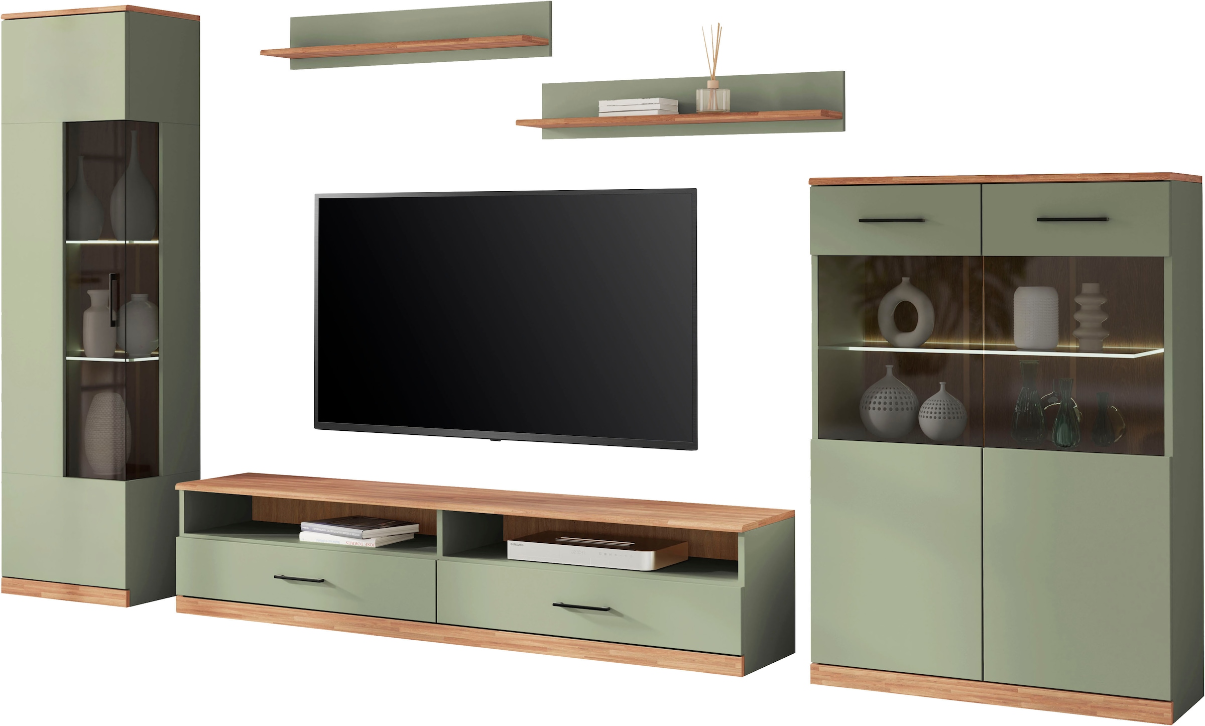 Home affaire Wohnwand "Ribe,Set-5 St.,Oberplatten Eiche massiv,viel Staurau günstig online kaufen