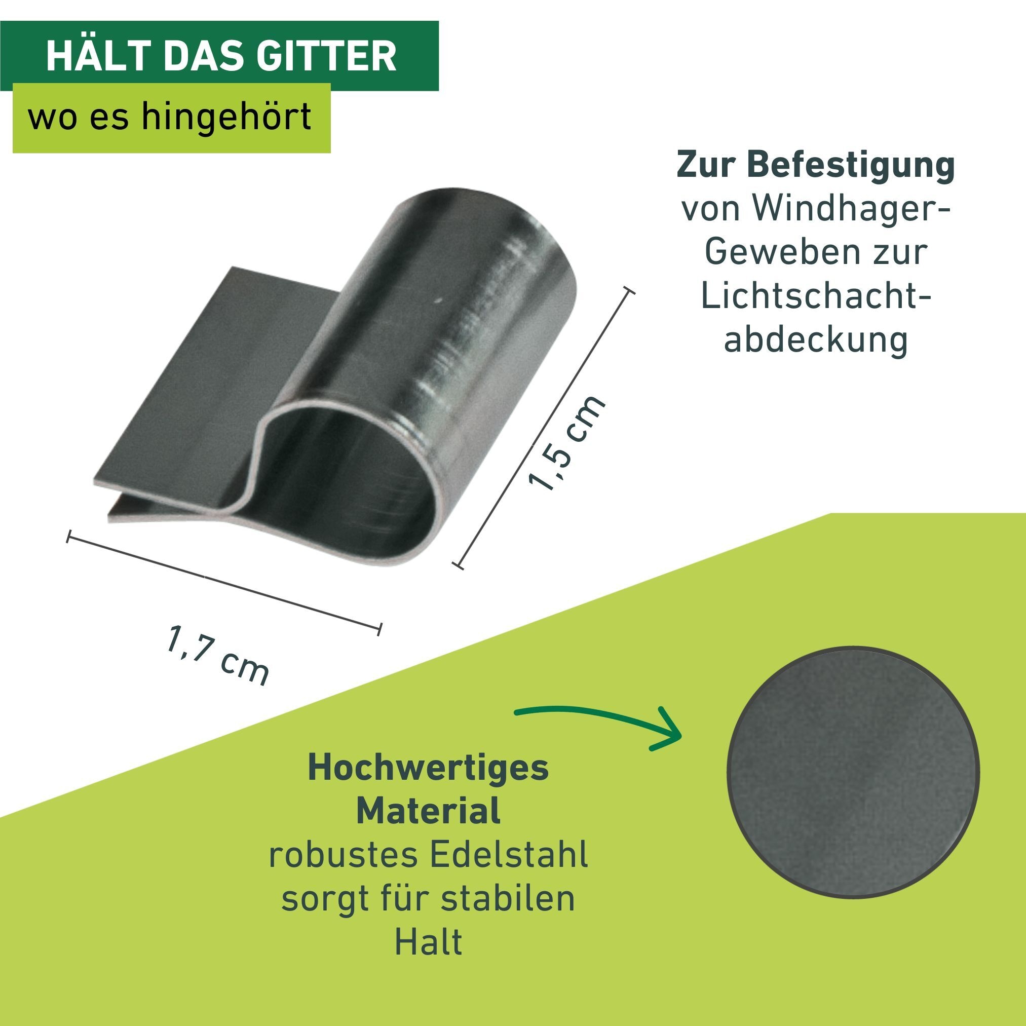 Windhager Lichtschachtabdeckung »Edelstahl Befestigungsklammern 12 Stk.« Packung, 12 Stk. tlg. wiederverwendbar und geeignet für alle Windhager- Gewebearten