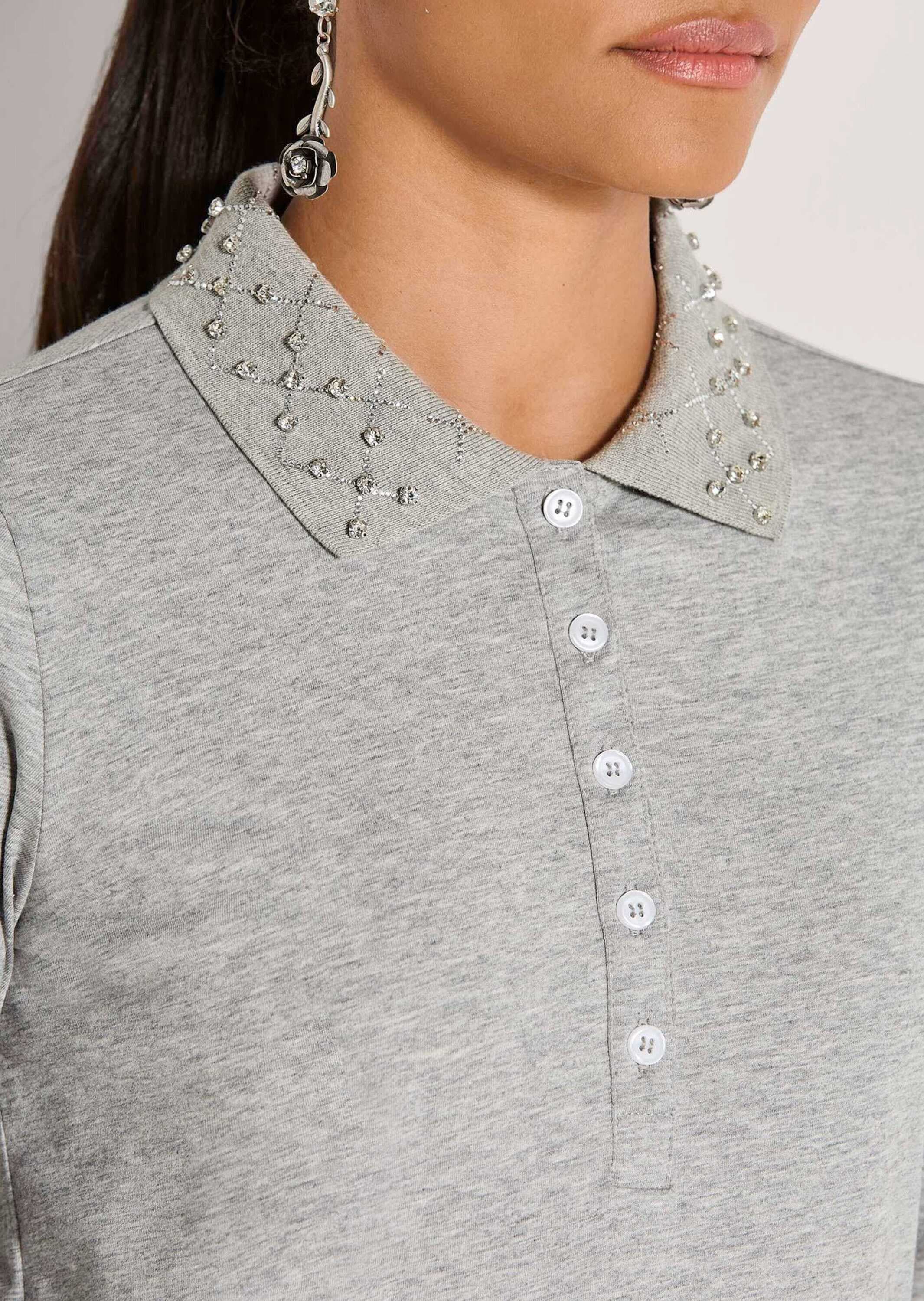 MADELEINE 3/4-Arm-Shirt »Shirt Poloshirt mit Zierstein-Kragen«