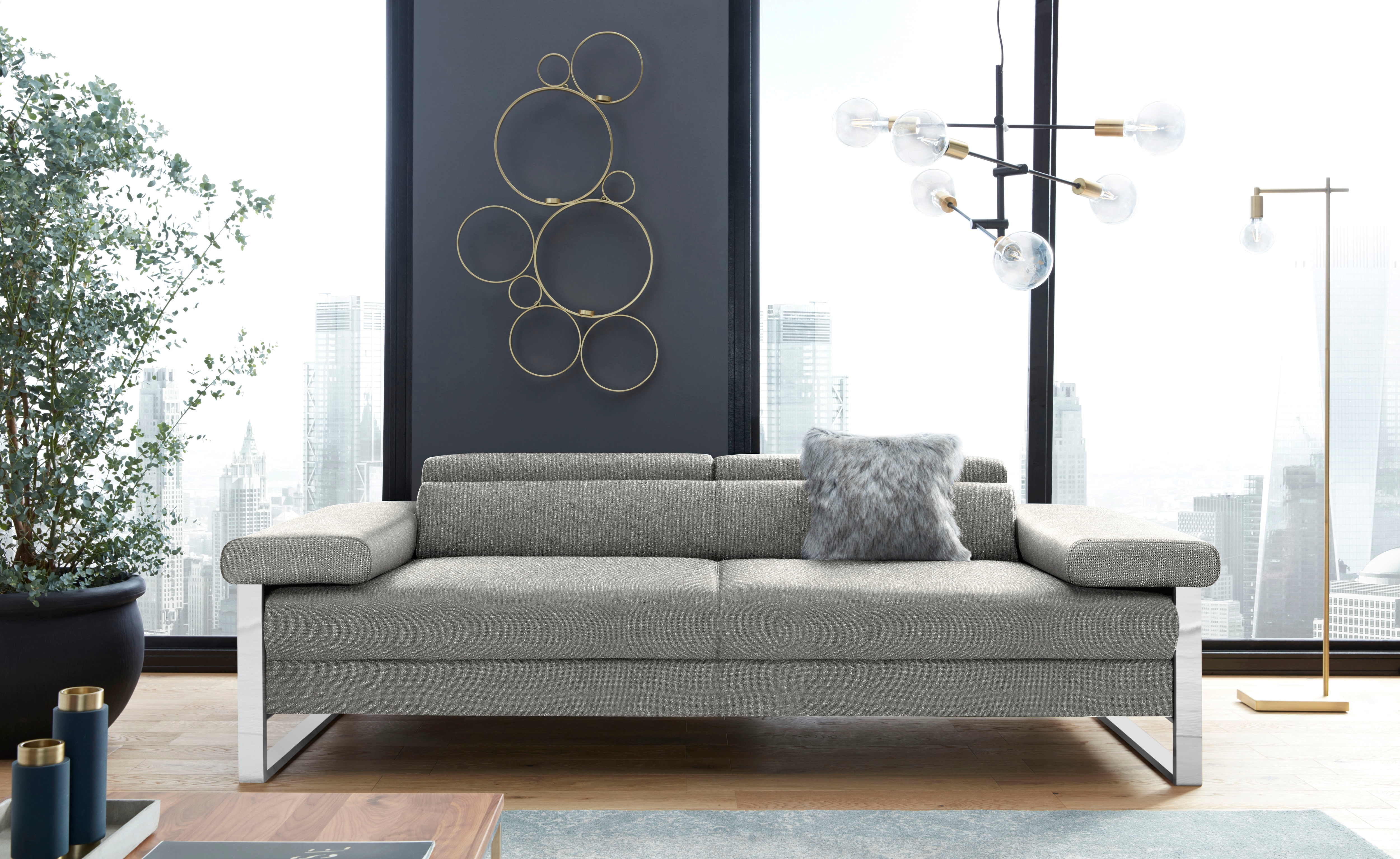 W.SCHILLIG 2-Sitzer "finn" German Design Award 2016, Fußgestell Chrom glänzend, Breite 230 cm