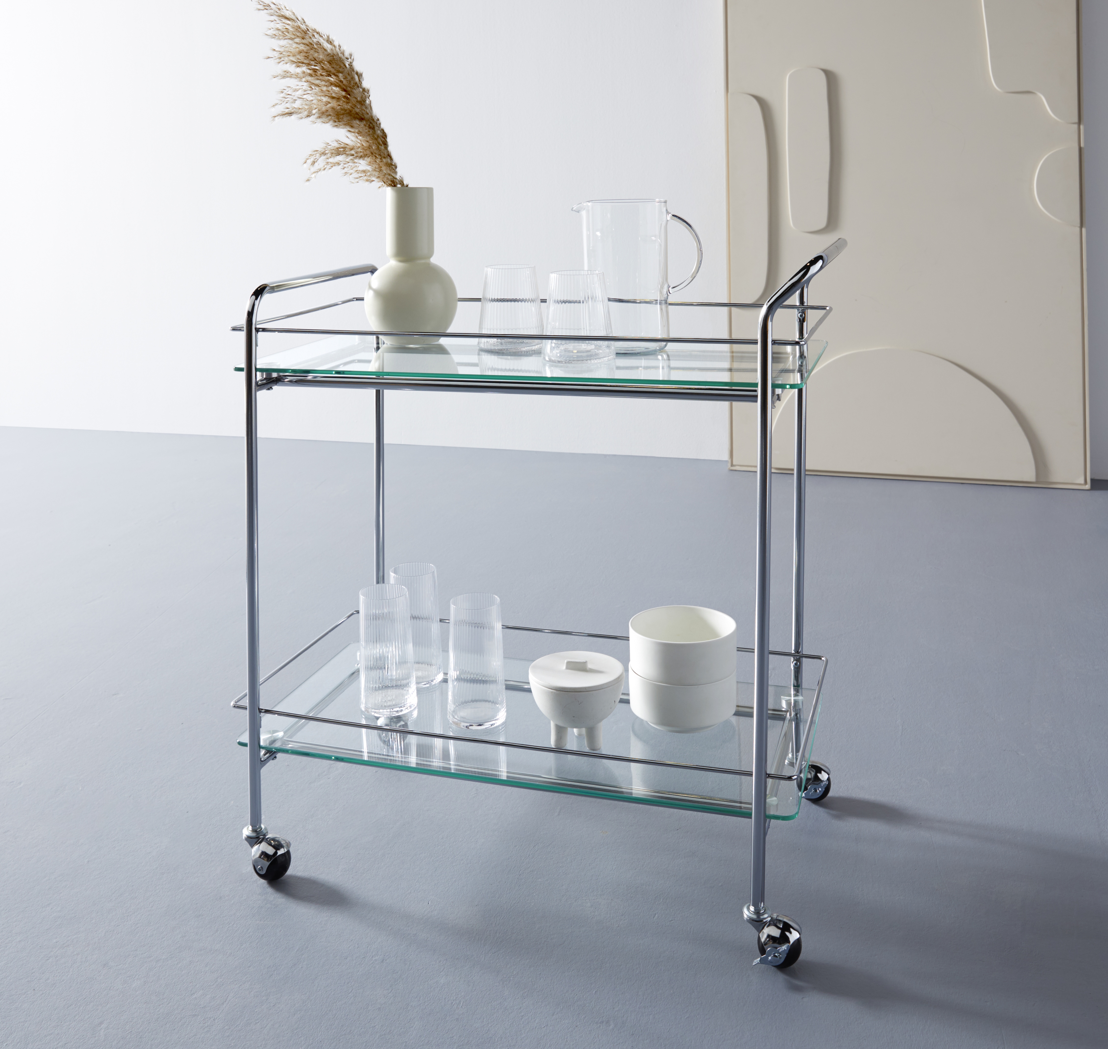 LeGer Home by Lena Gercke Rollwagen "Alimore" mit Glasablagen und Rollen, Modernes Design, Breite 75 cm, Höhe 80 cm