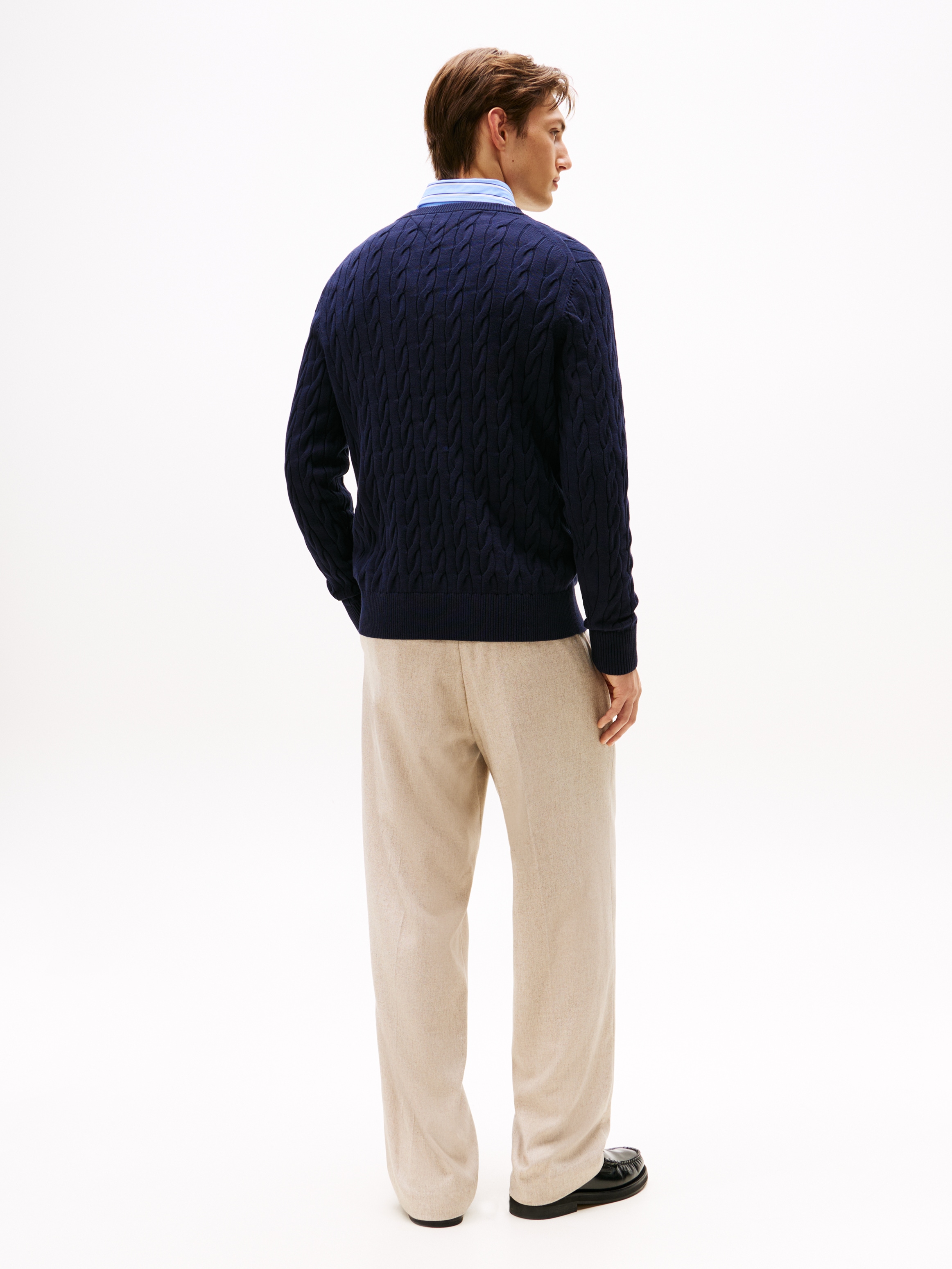 Tommy Hilfiger Strickpullover »CLASSIC CABLE CREW NECK mit Strukturstrick und Flaglabel«, unifarben, casual, regular fit, Baumwolle, Rundhals