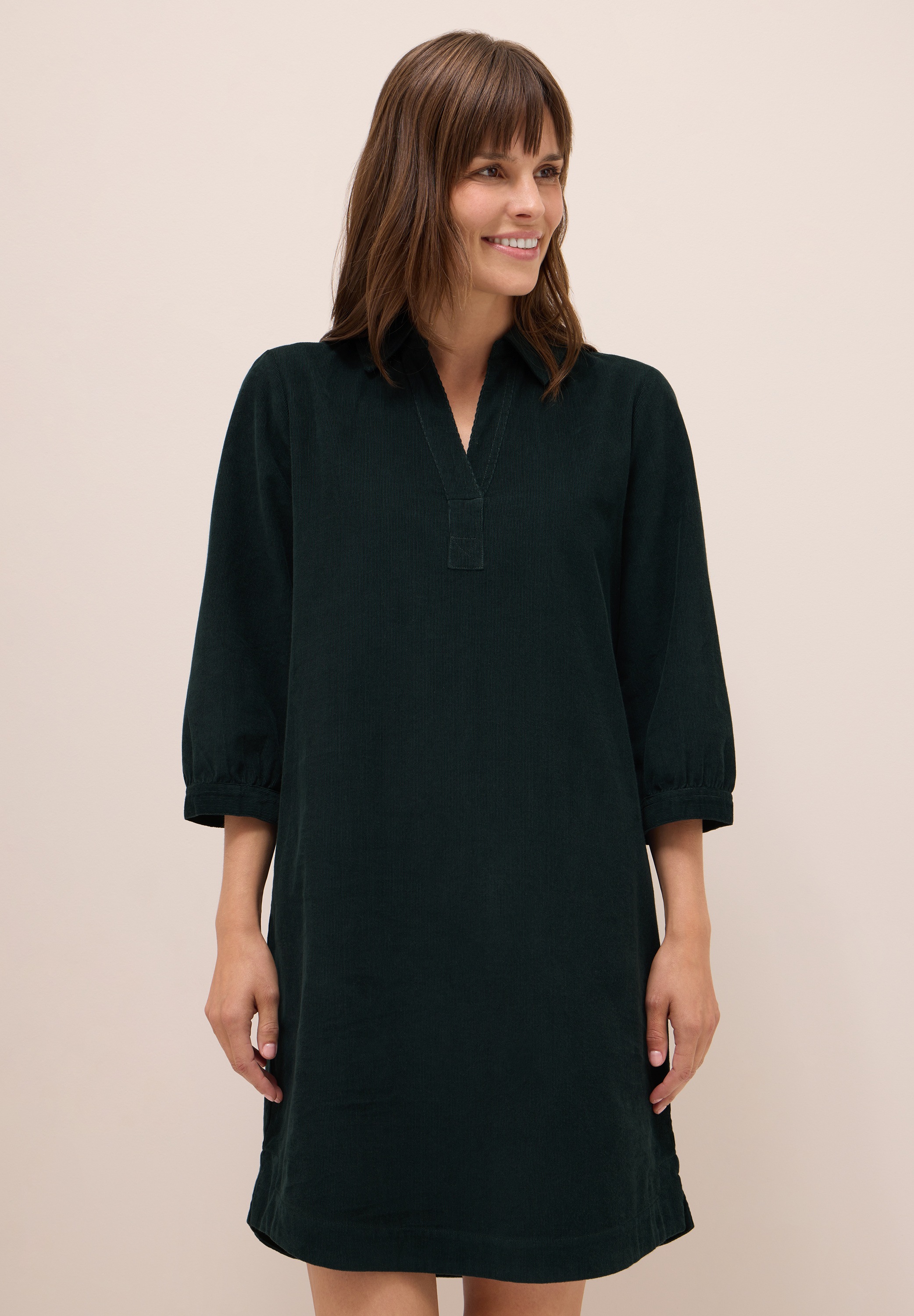 CECIL Damen Midikleid, grün, Gr. M, unifarben, Web, 100% Baumwolle, Kleider, in Unifarbe
