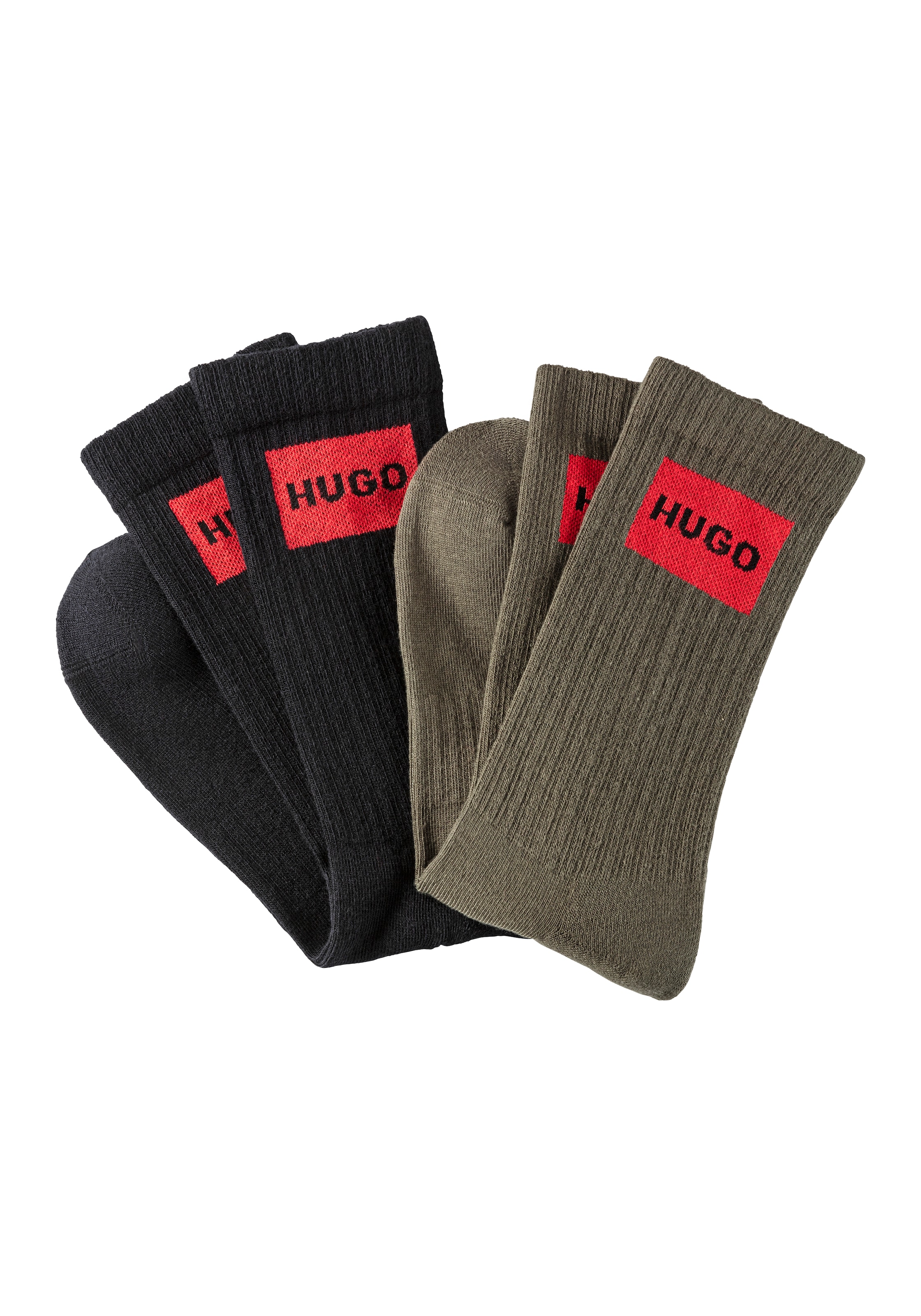 HUGO Underwear Socken "2P QS RIB LAB COL CC", (Packung, 2 Paar, 2er Pack), mit eingestricktem HUGO BOSS Logo