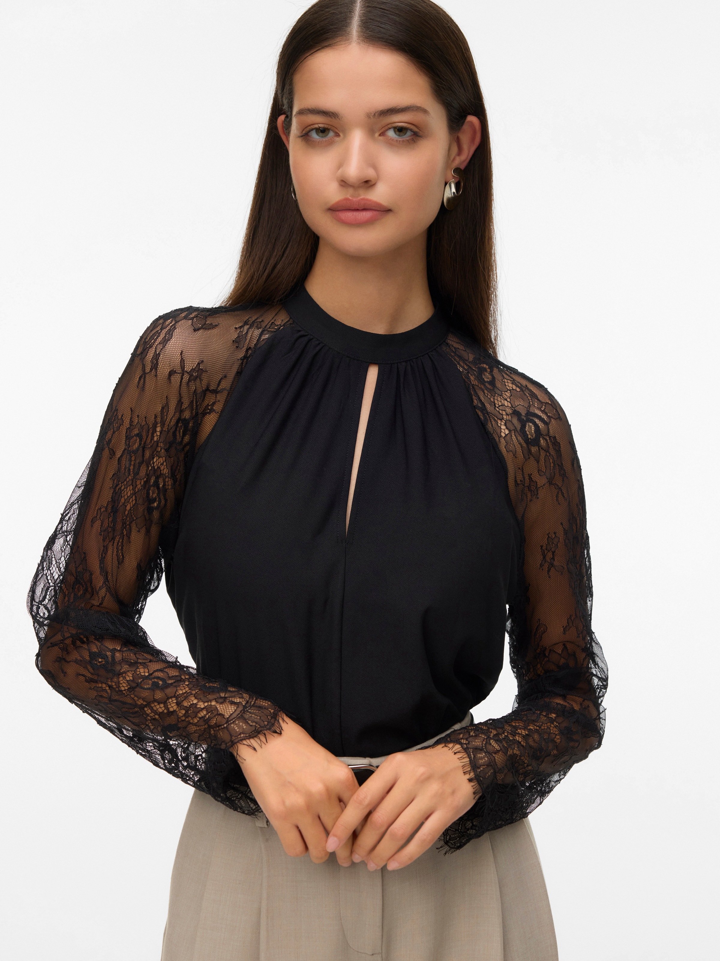 Vero Moda Spitzenshirt "VMMILLA LS LACE TOP GA JRS NOOS" günstig online kaufen
