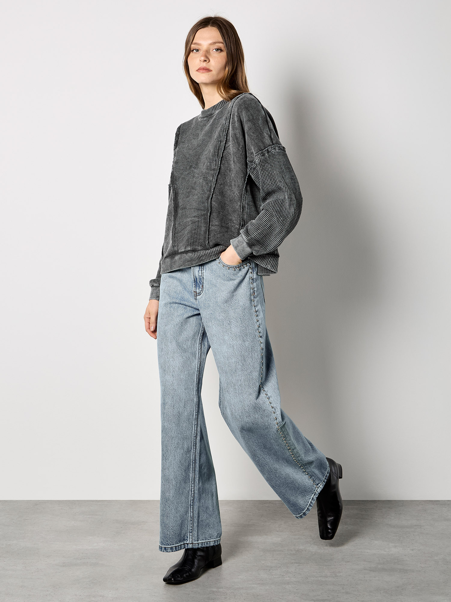Apricot Strickpullover "Sweatshirt mit Waffelmuster" Einfarbig