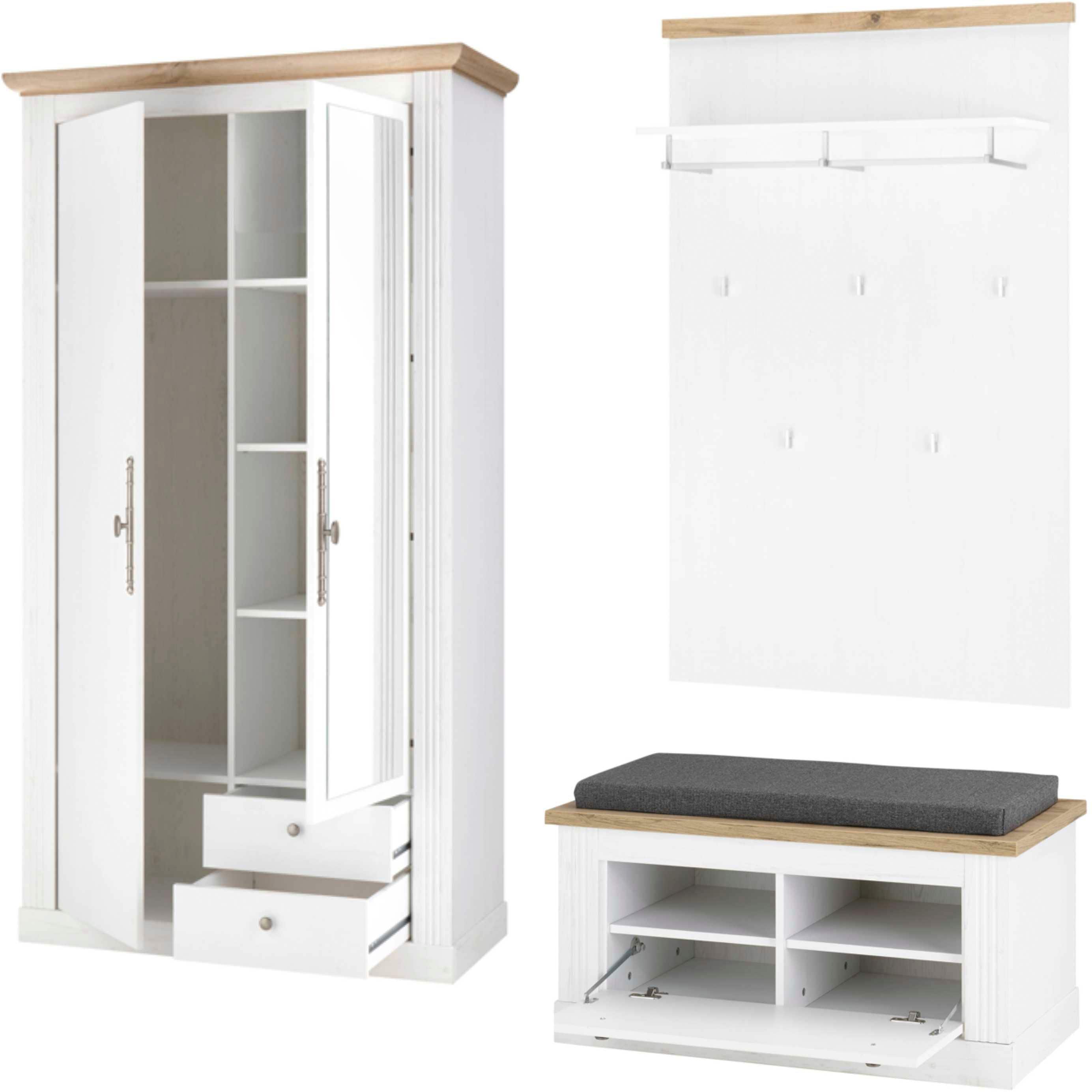 Thumbnail - Home affaire Garderoben-Set "WESTMINSTER TOPSELLER" Schuhbank, Paneel, Garderobenschrank, 3 Stk. tlg.