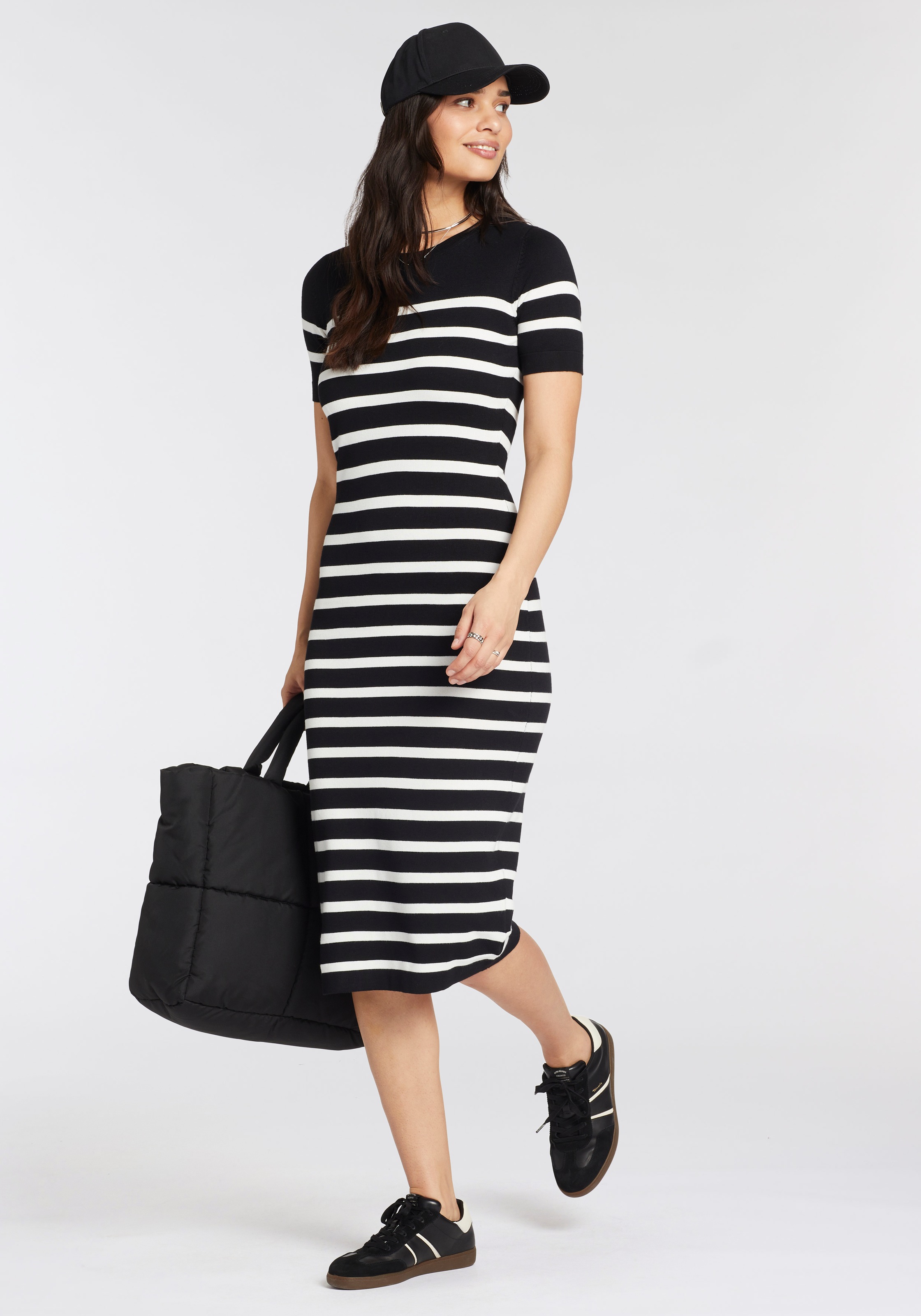HECHTER PARIS Strickkleid, wadenlang, modern, aus Viskosemischung, Kurzarm