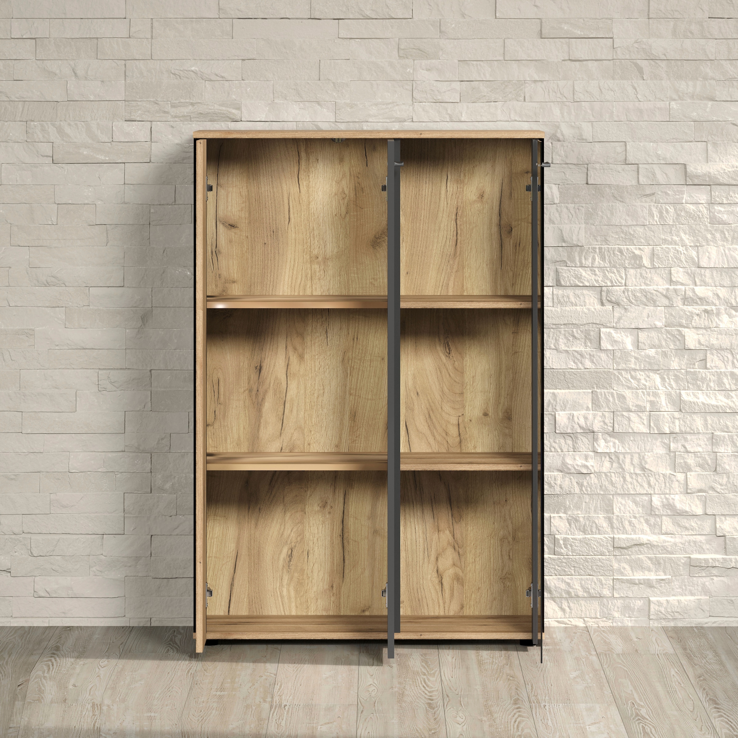 Home affaire Highboard »Estepona« 1 Stk. tlg. Vitrine, Tür mit Rillen-Optik, Breite 91 cm